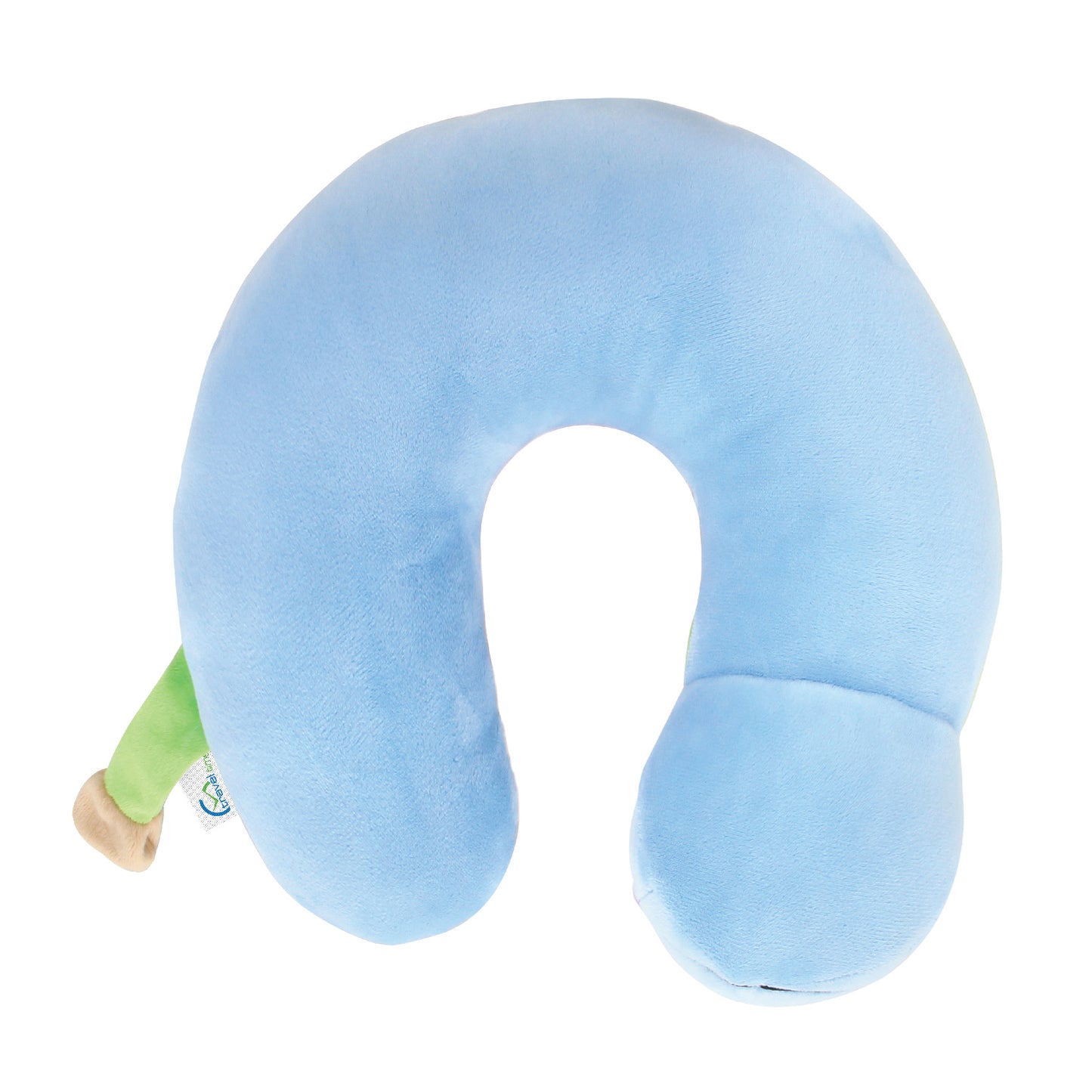 Bottom view of the Hippo Kids' Junior Travel Pillow. This travel neck pillow's bottom side is entirely blue.
