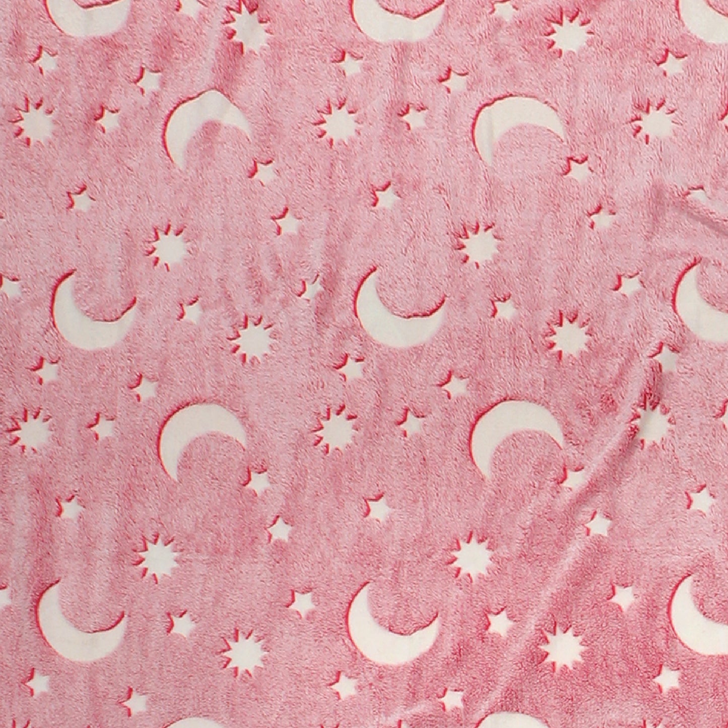 Swatch of the Glow in the Dark Throw Blanket in Pink Moon and Stars.
