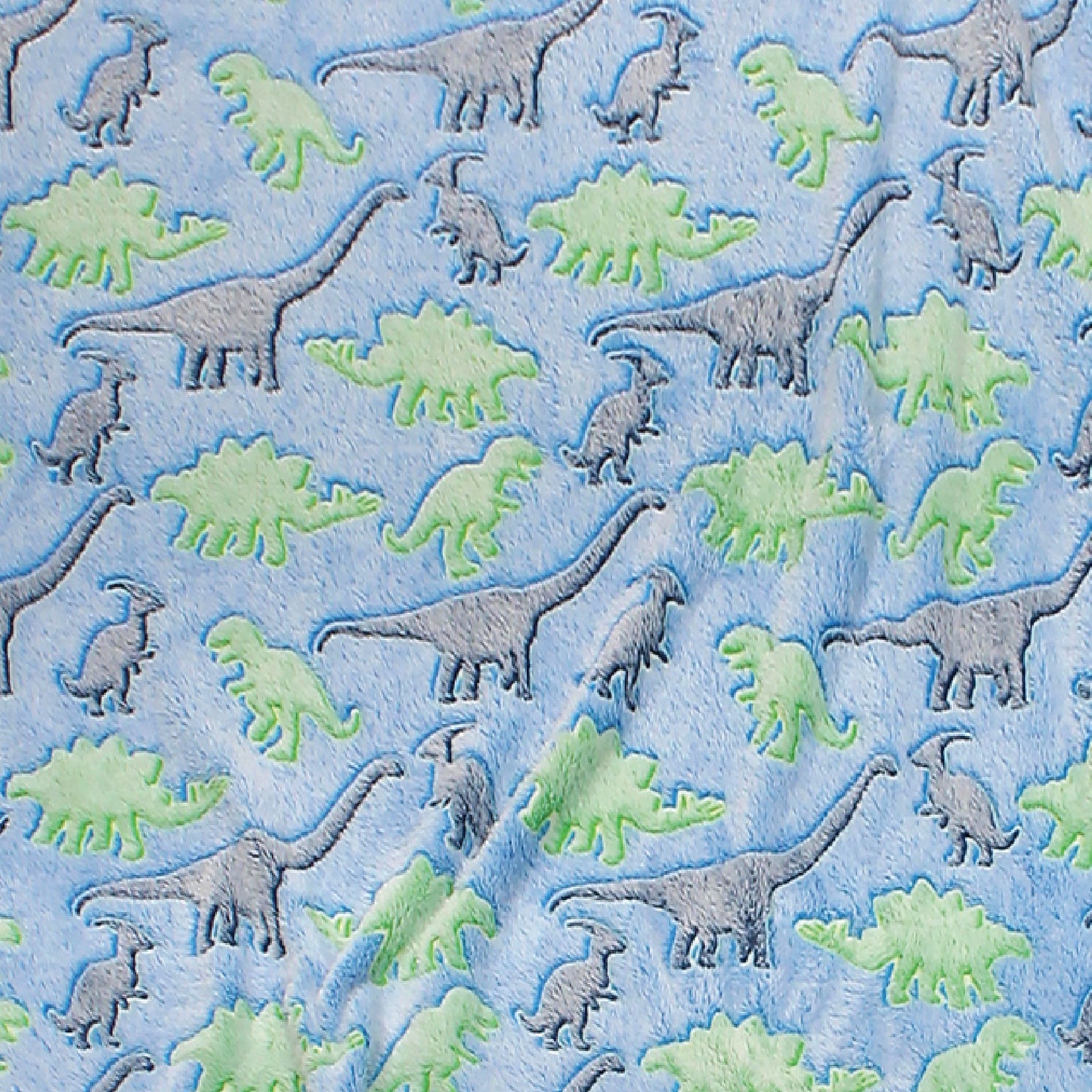 Swatch of the Glow in the Dark Throw Blanket in Blue and Green Dinosaurs.