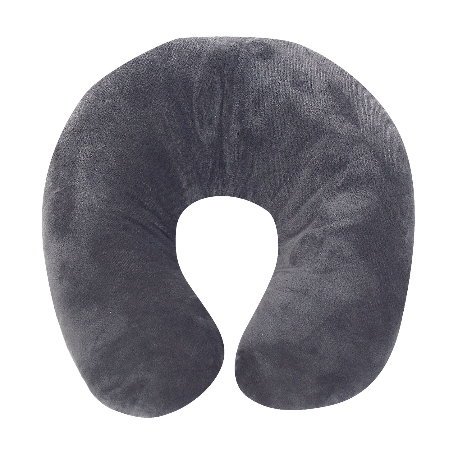 Front view of the Plush Travel Neck Pillow in Gray, which is made of ultra-soft light gray fabric.