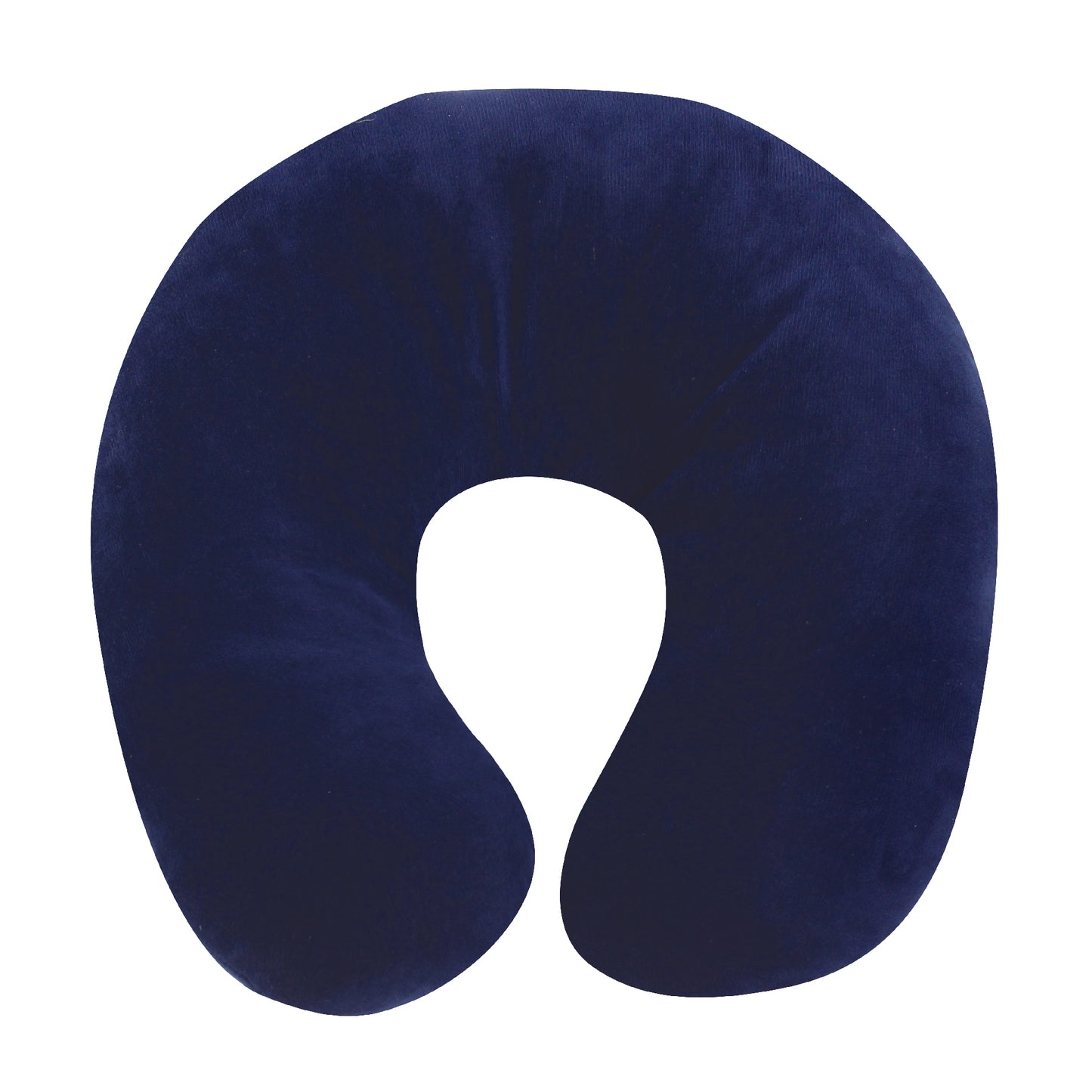 Front view of the Plush Travel Neck Pillow in Navy, which is made of ultra-soft dark navy fabric.