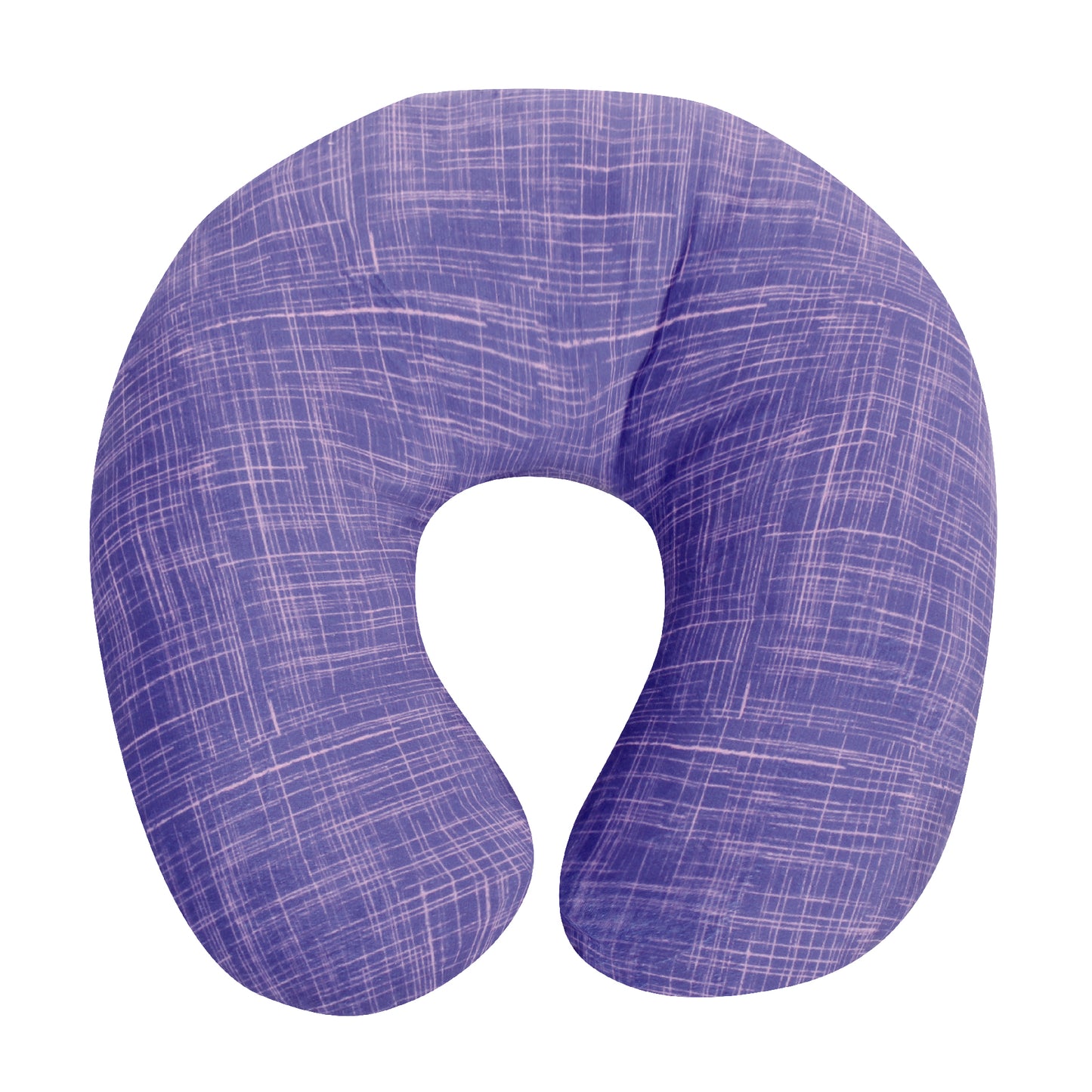 Front view of the Plush Travel Neck Pillow in UV Hatch, which is made of ultra-soft purple and pink cross-hatch fabric.