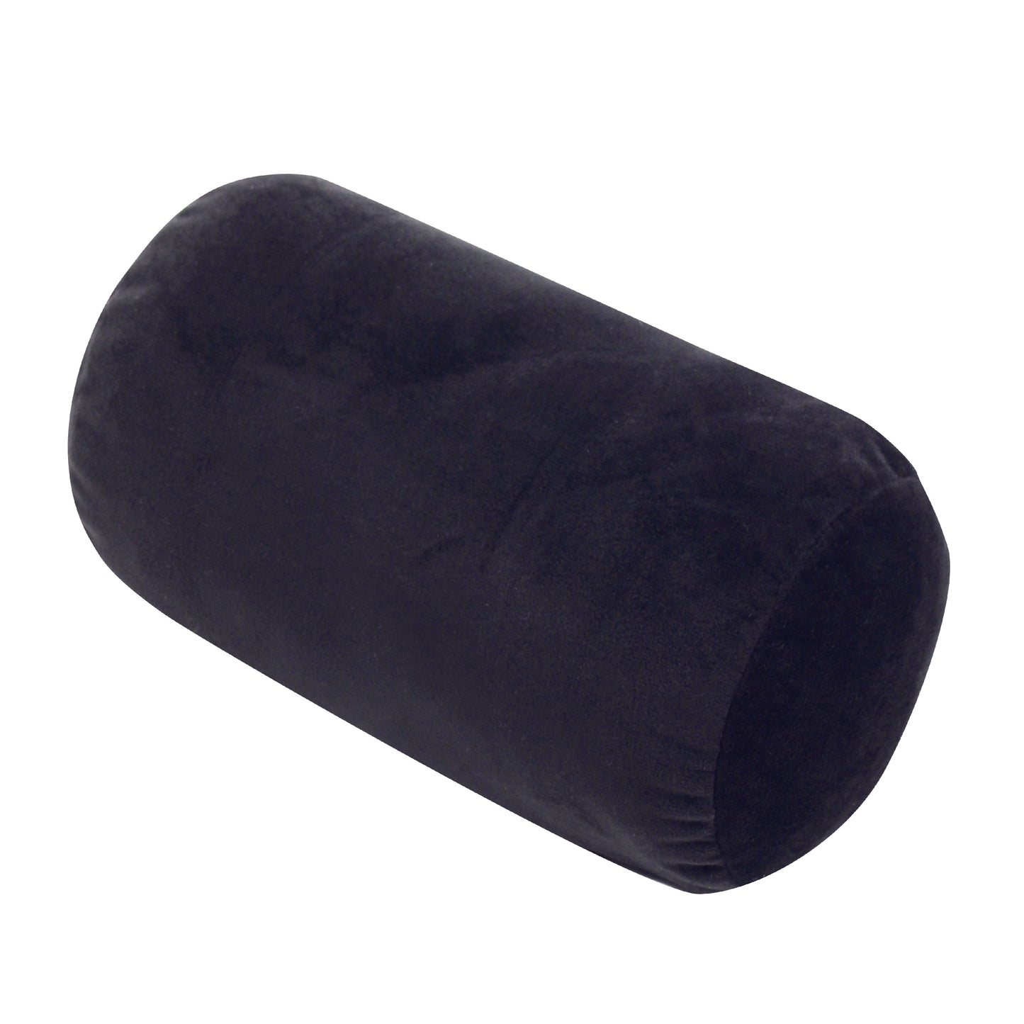 Front view of the Plush Roll Travel Pillow in Black, which is made of ultra-soft dark black fabric.