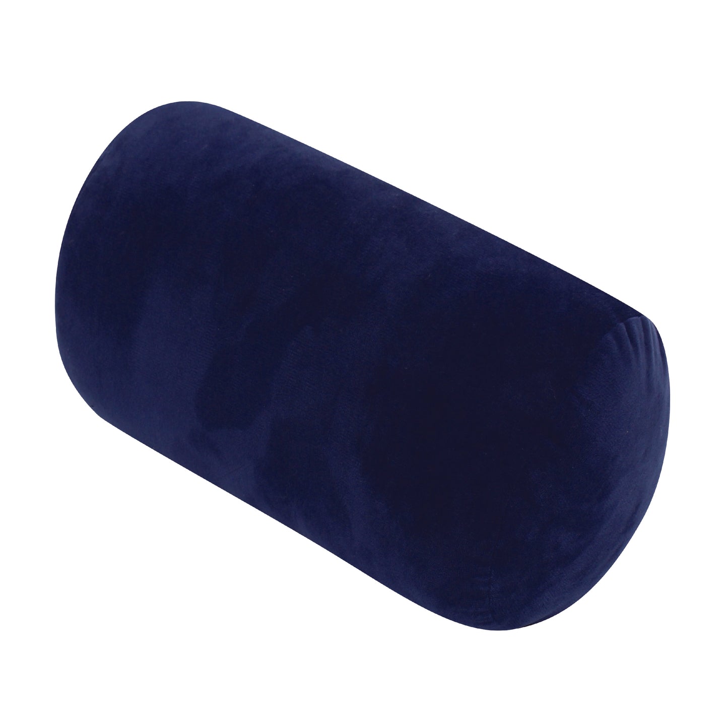 Front view of the Plush Roll Travel Pillow in Navy, which is made of ultra-soft dark navy fabric.