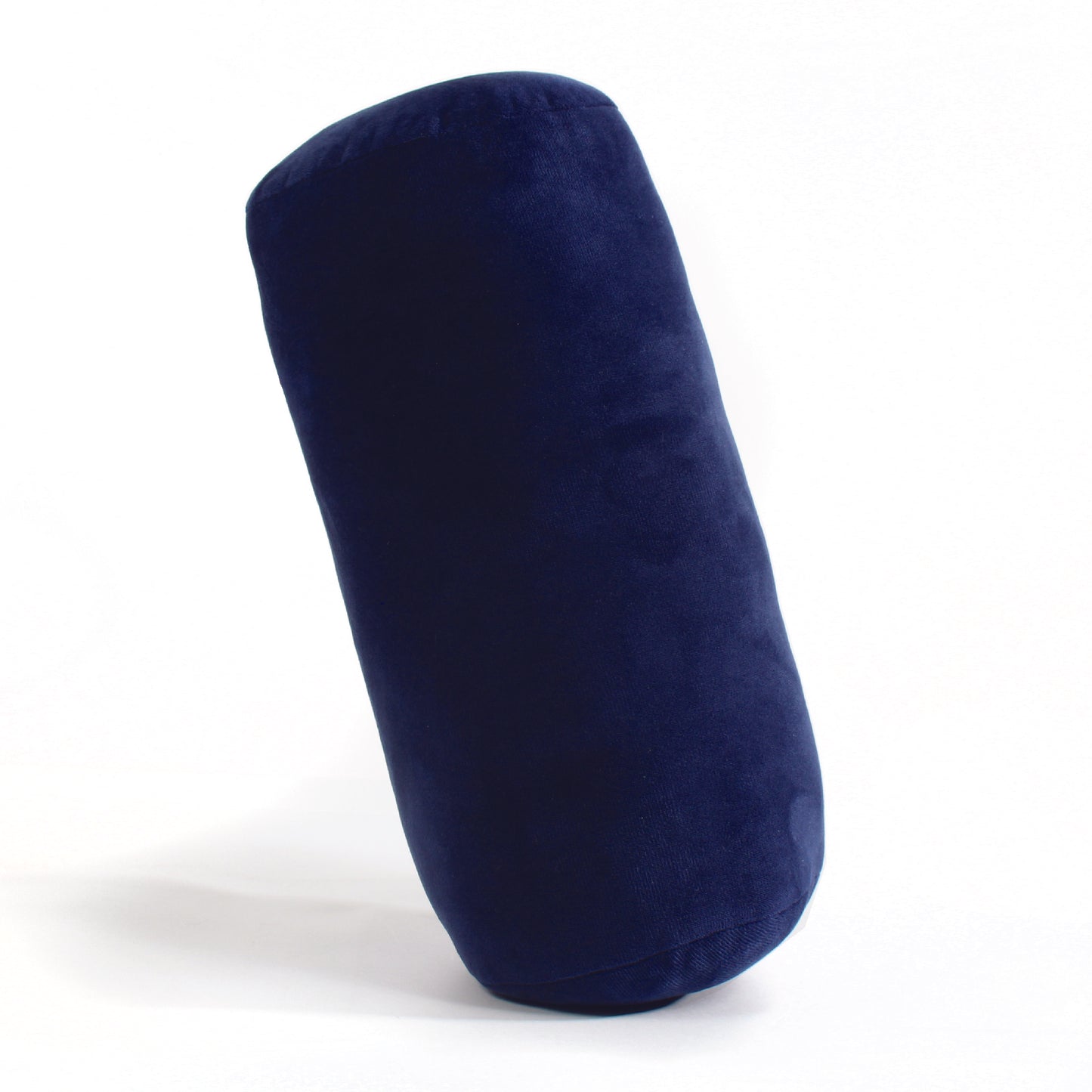 Side view of the Plush Roll Travel Pillow in Navy, which is made of ultra-soft dark navy fabric.