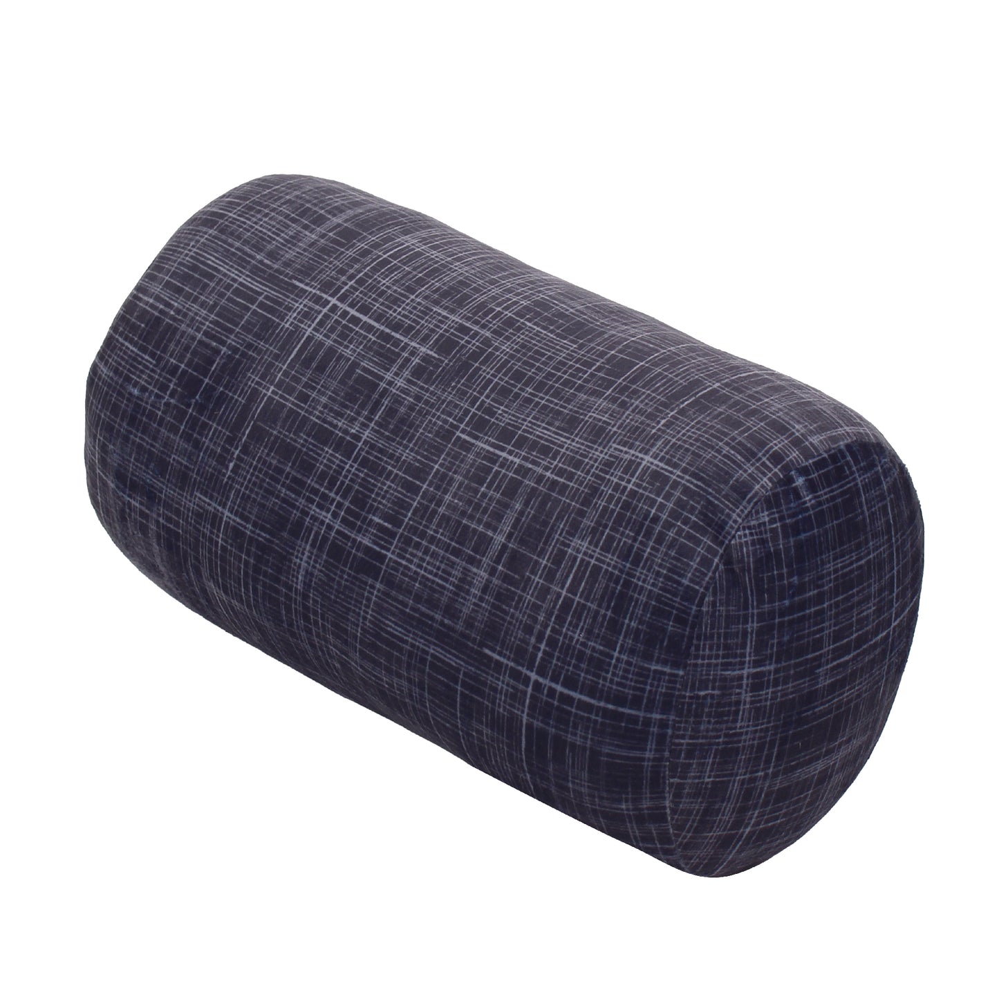 Front view of the Plush Roll Travel Pillow in Black Hatch, which is made of ultra-soft black, gray, and white cross-hatch fabric.