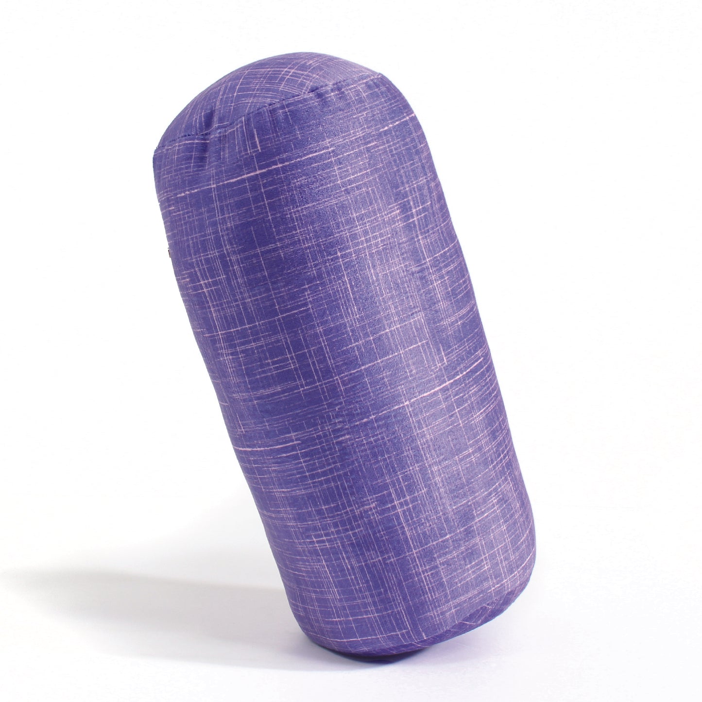 Side view of the Plush Roll Travel Pillow in UV Hatch, which is made of ultra-soft purple and pink cross-hatch fabric.