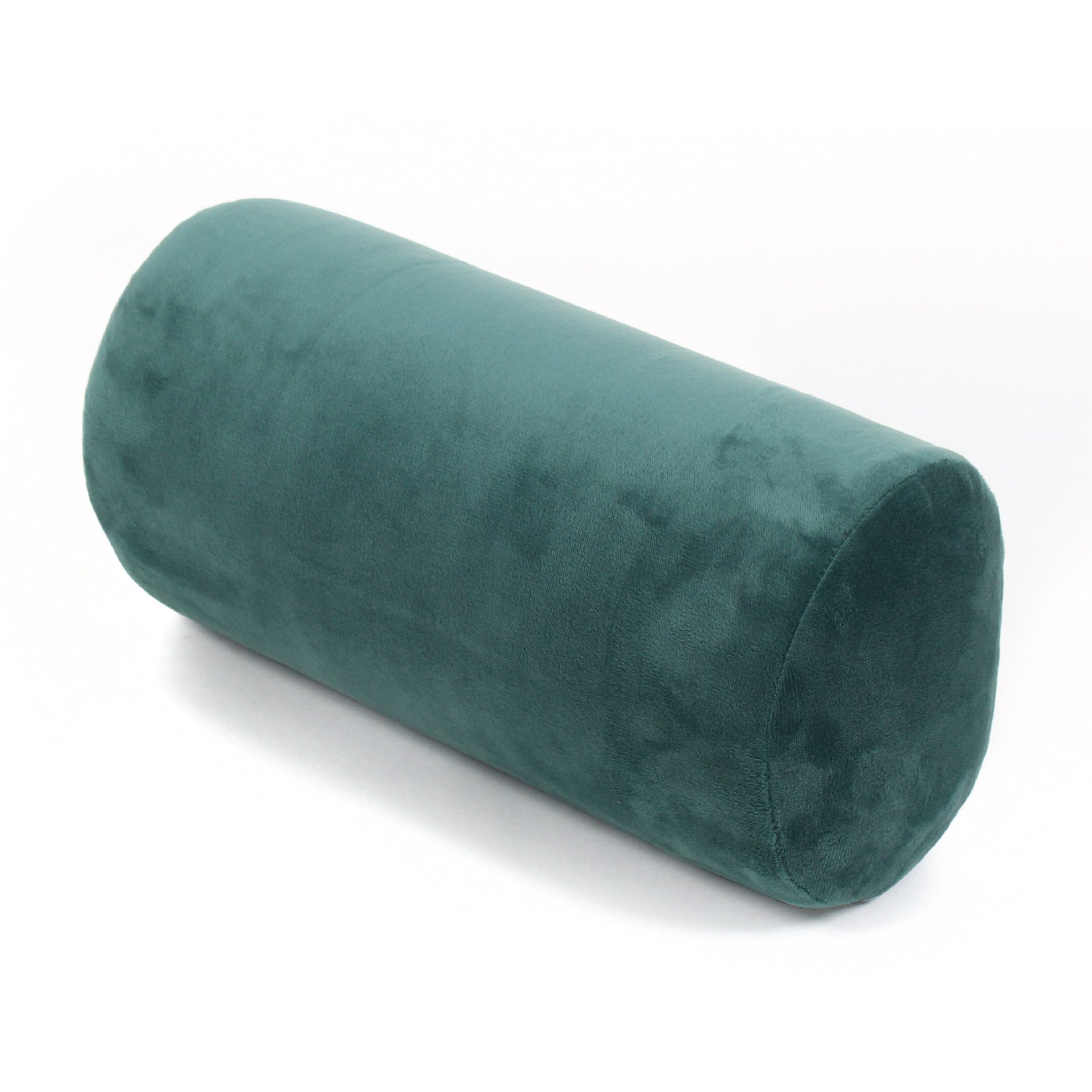 Front view of the Memory Foam Roll Travel Pillow in Hunter Green, which is made of ultra-soft dark green fabric