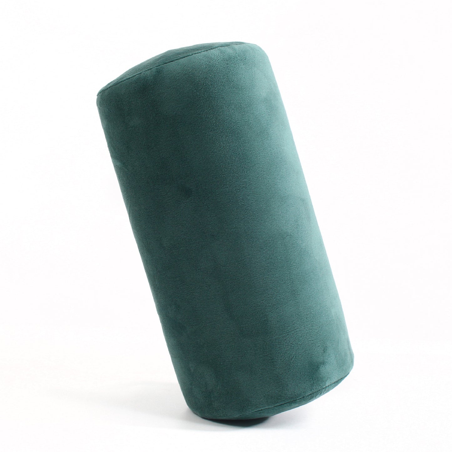Side view of the Memory Foam Roll Travel Pillow in Hunter Green, which is made of ultra-soft dark green fabric