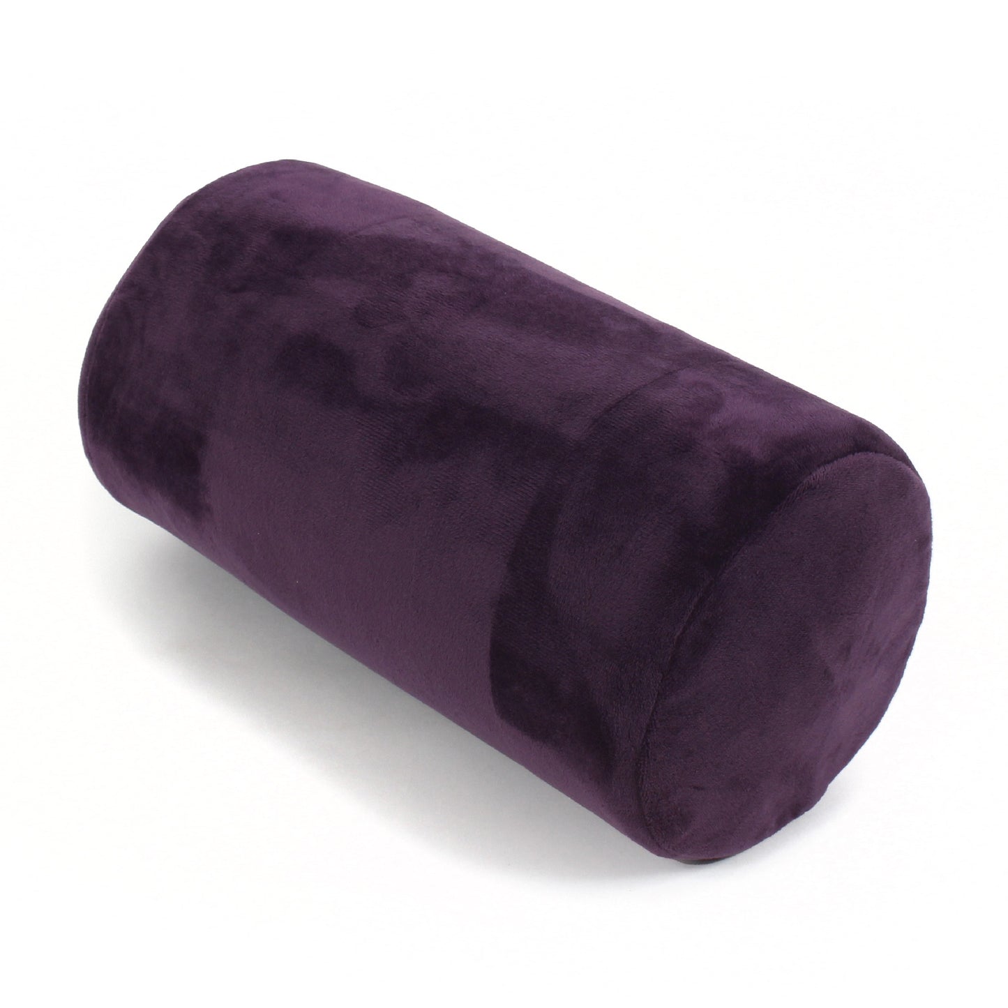 Front view of the Memory Foam Roll Travel Pillow in Purple, which is made of ultra-soft dark purple fabric.