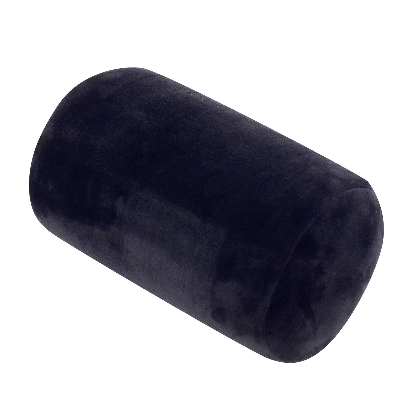 Front view of the Memory Foam Roll Travel Pillow in Black, which is made of ultra-soft dark black fabric.