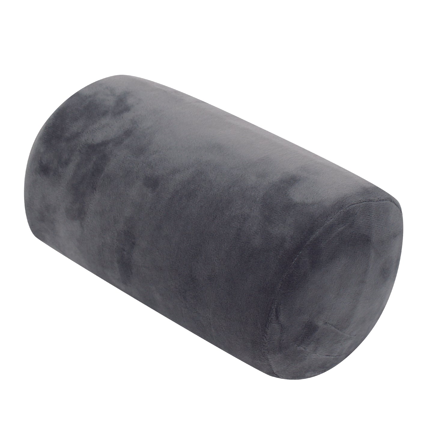 Front view of the Memory Foam Roll Travel Pillow in Gray, which is made of ultra-soft light gray fabric.