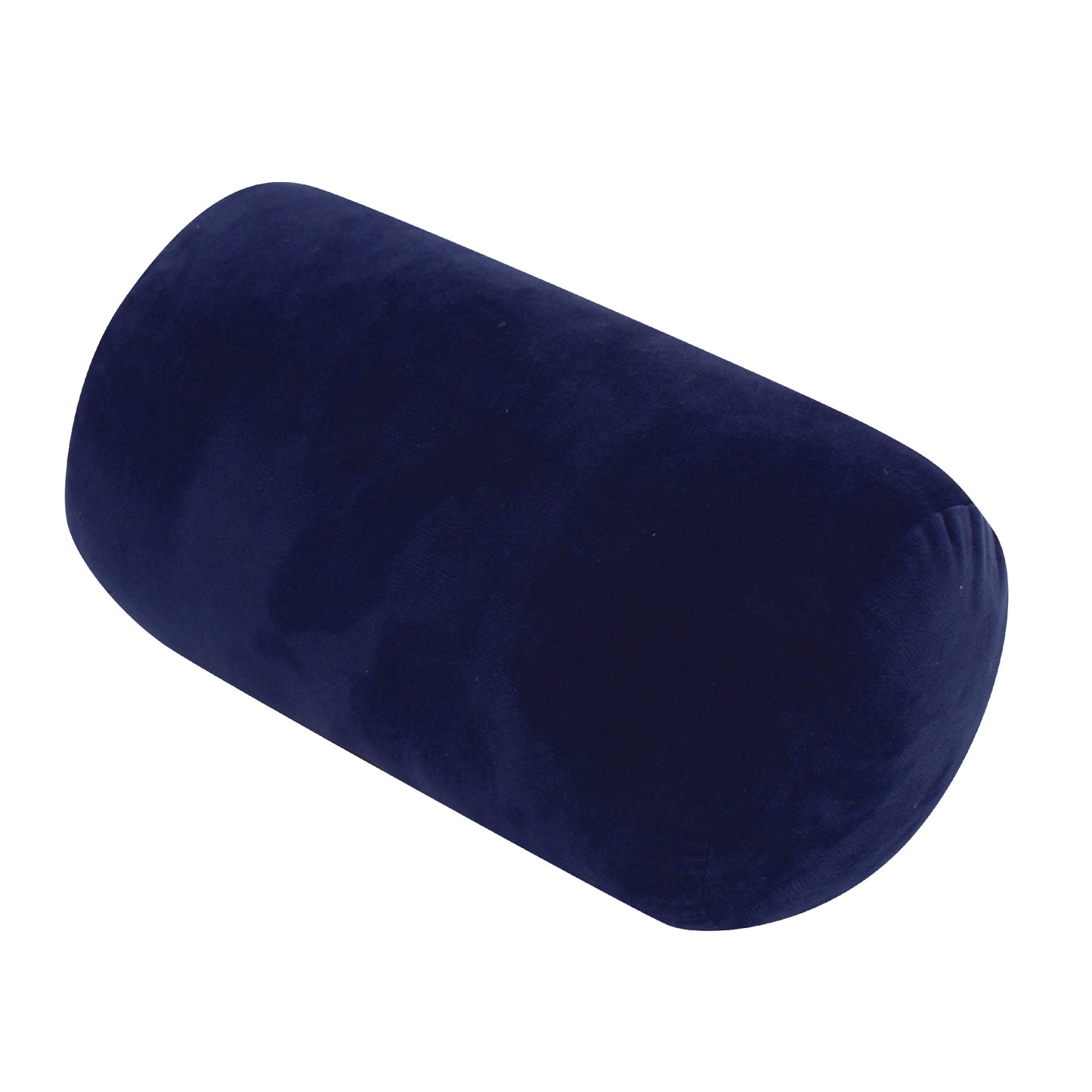 Front view of the Memory Foam Roll Travel Pillow in Navy, which is made of ultra-soft dark navy fabric.