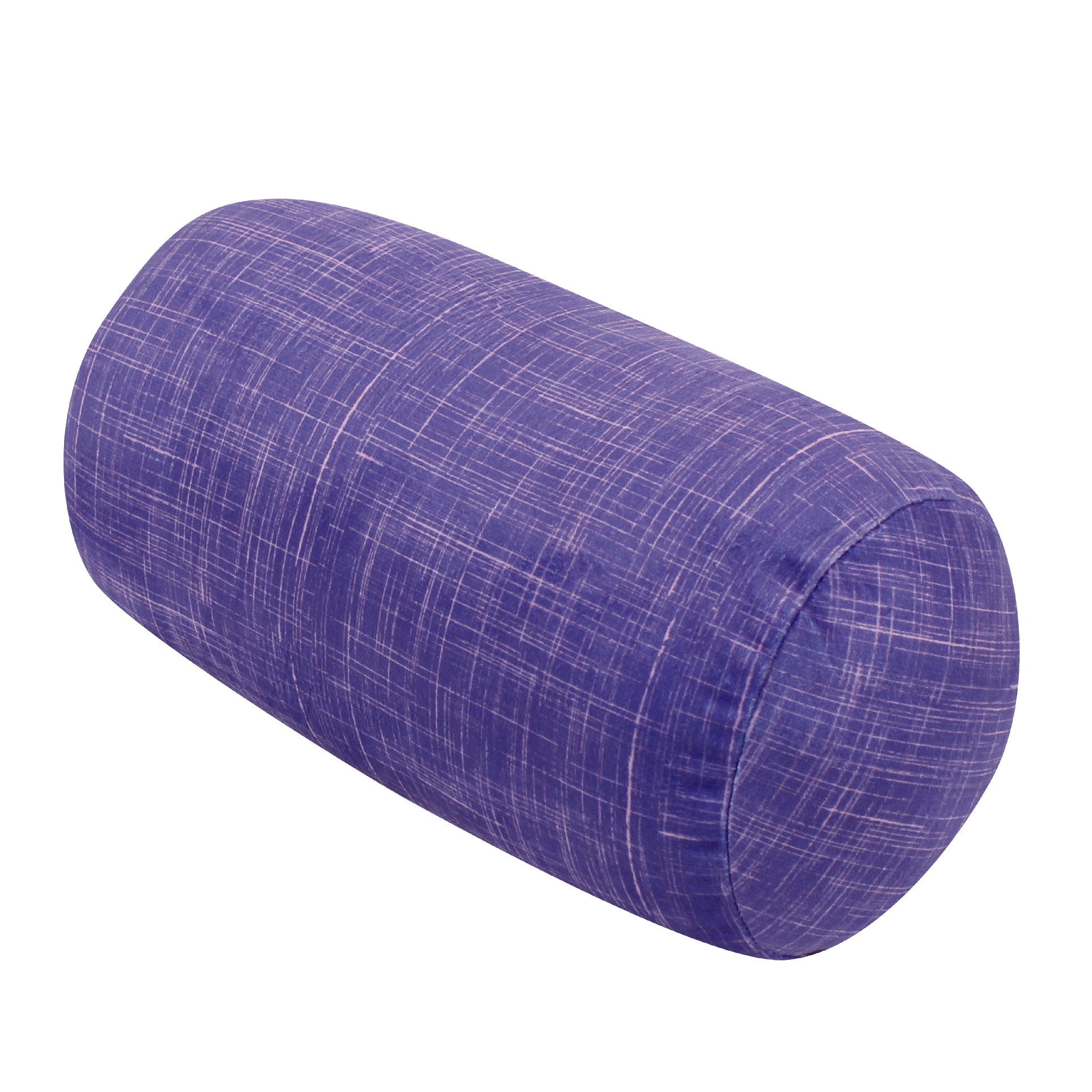 Front view of the Memory Foam Roll Travel Pillow in UV Hatch, which is made of ultra-soft purple and pink cross-hatch fabric.