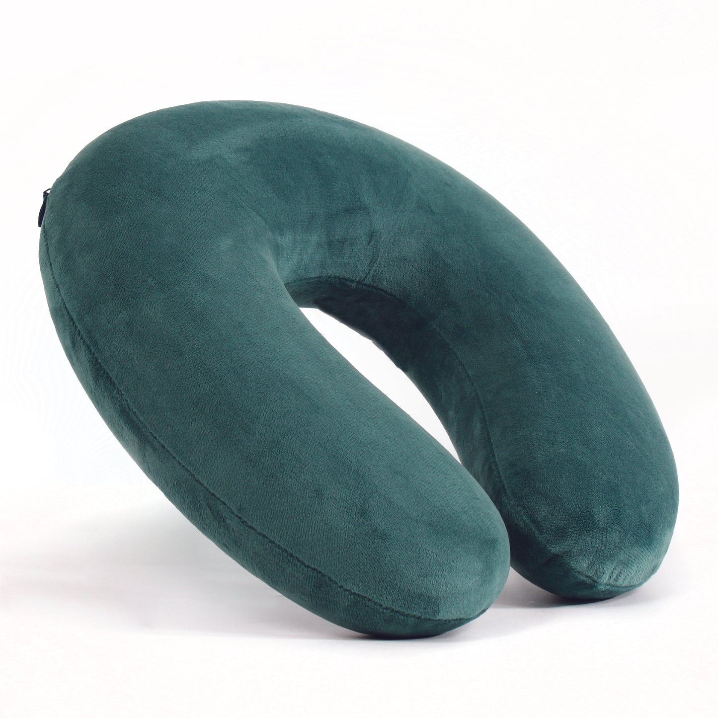 Side view of the Memory Foam Travel Neck Pillow in Hunter Green, which is made of ultra-soft dark green fabric.