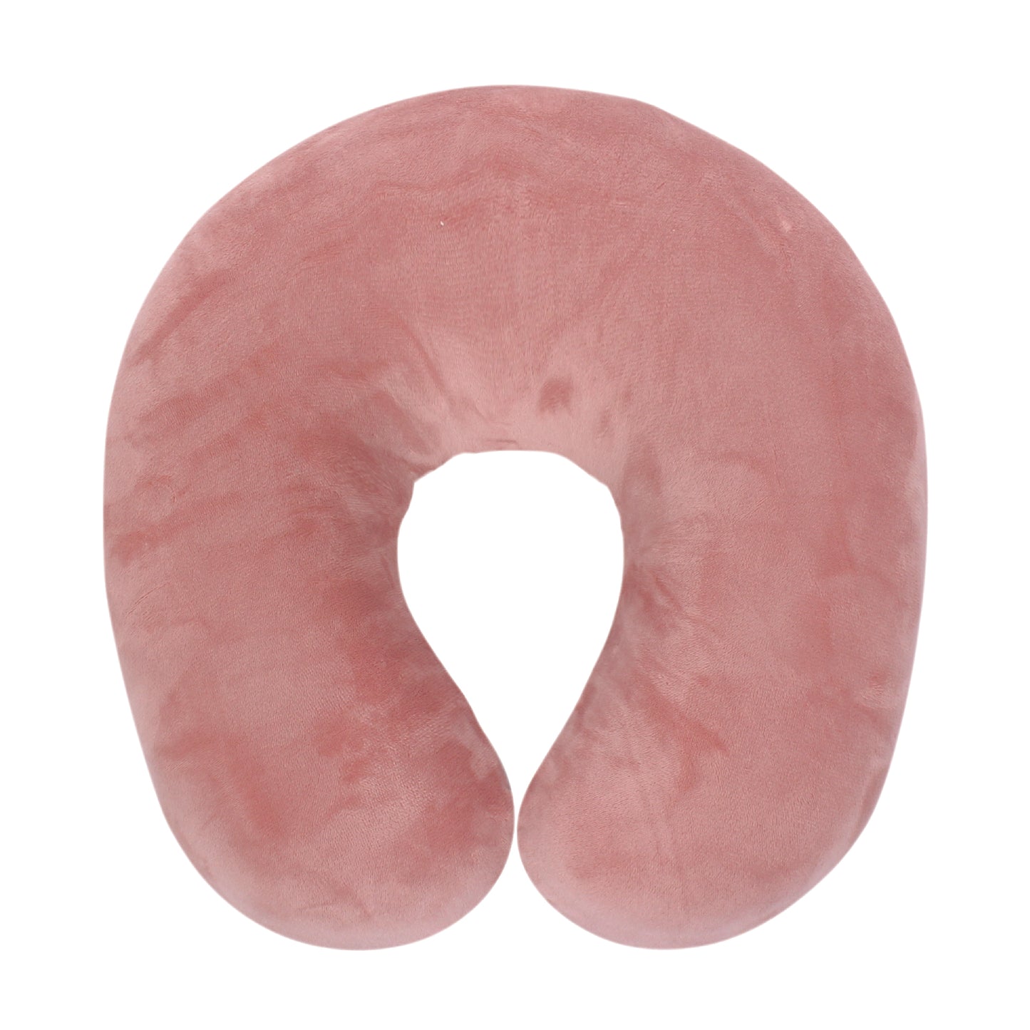 Front view of the Memory Foam Travel Neck Pillow in Pink, which is made of ultra-soft light pink fabric.