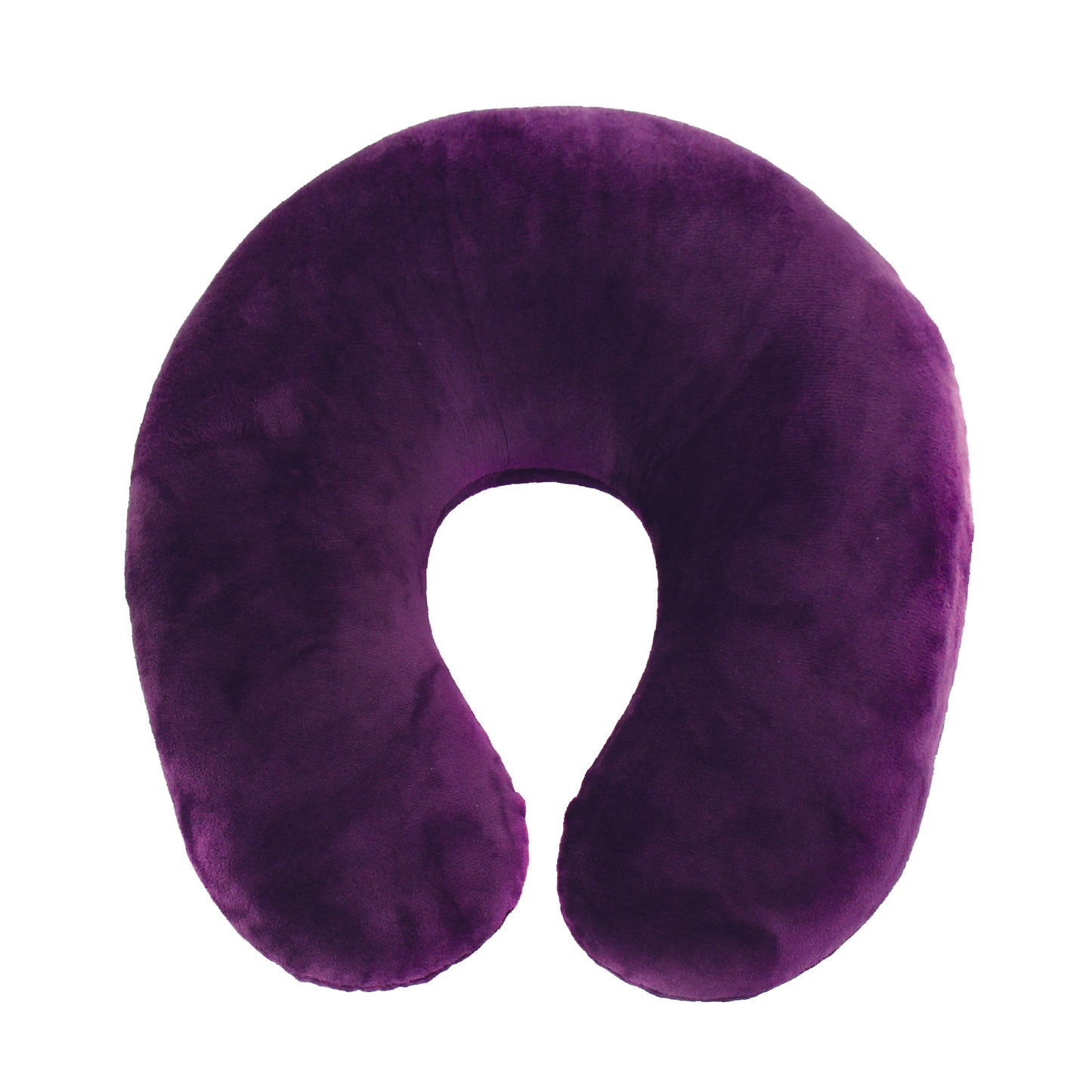 Front view of the Memory Foam Travel Neck Pillow in Purple, which is made of ultra-soft dark purple fabric.