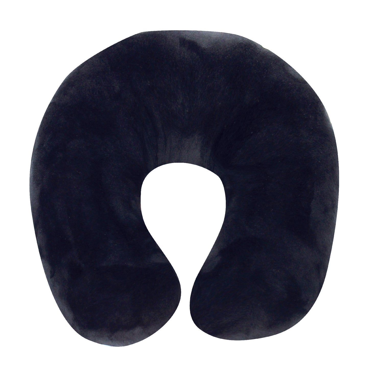 Front view of the Memory Foam Travel Neck Pillow in Black, which is made of ultra-soft dark black fabric.