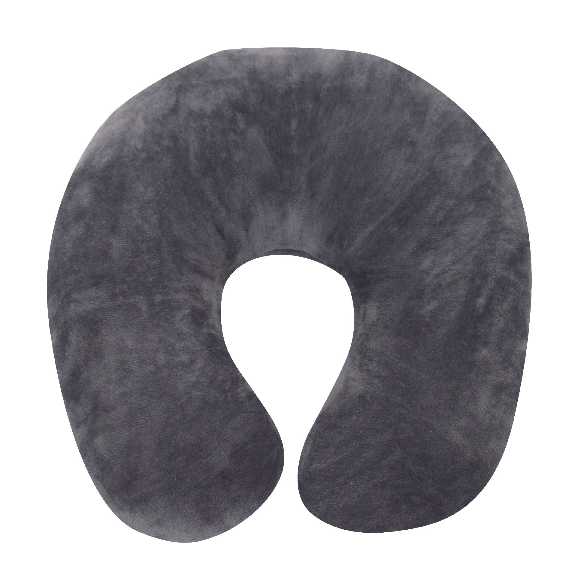 Front view of the Memory Foam Travel Neck Pillow in Gray, which is made of ultra-soft light gray fabric.