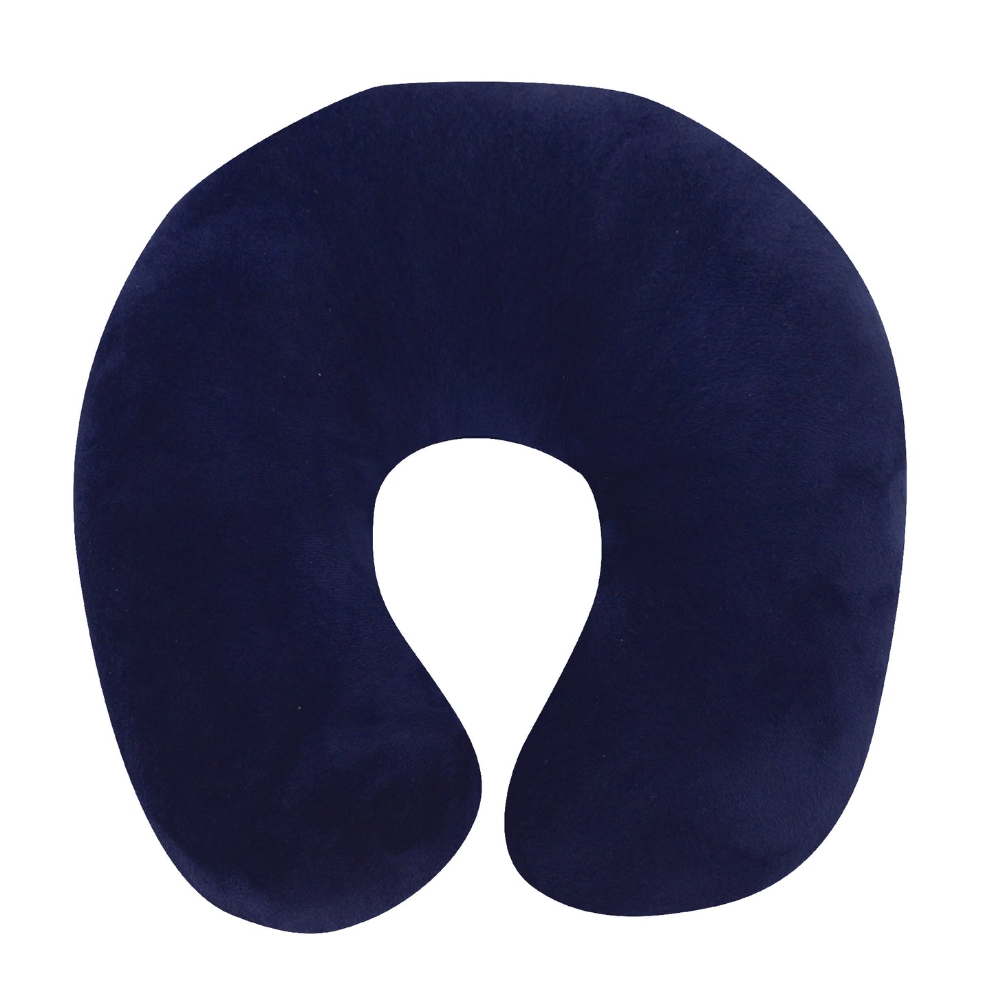 Front view of the Memory Foam Travel Neck Pillow in Navy, which is made of ultra-soft dark navy fabric.