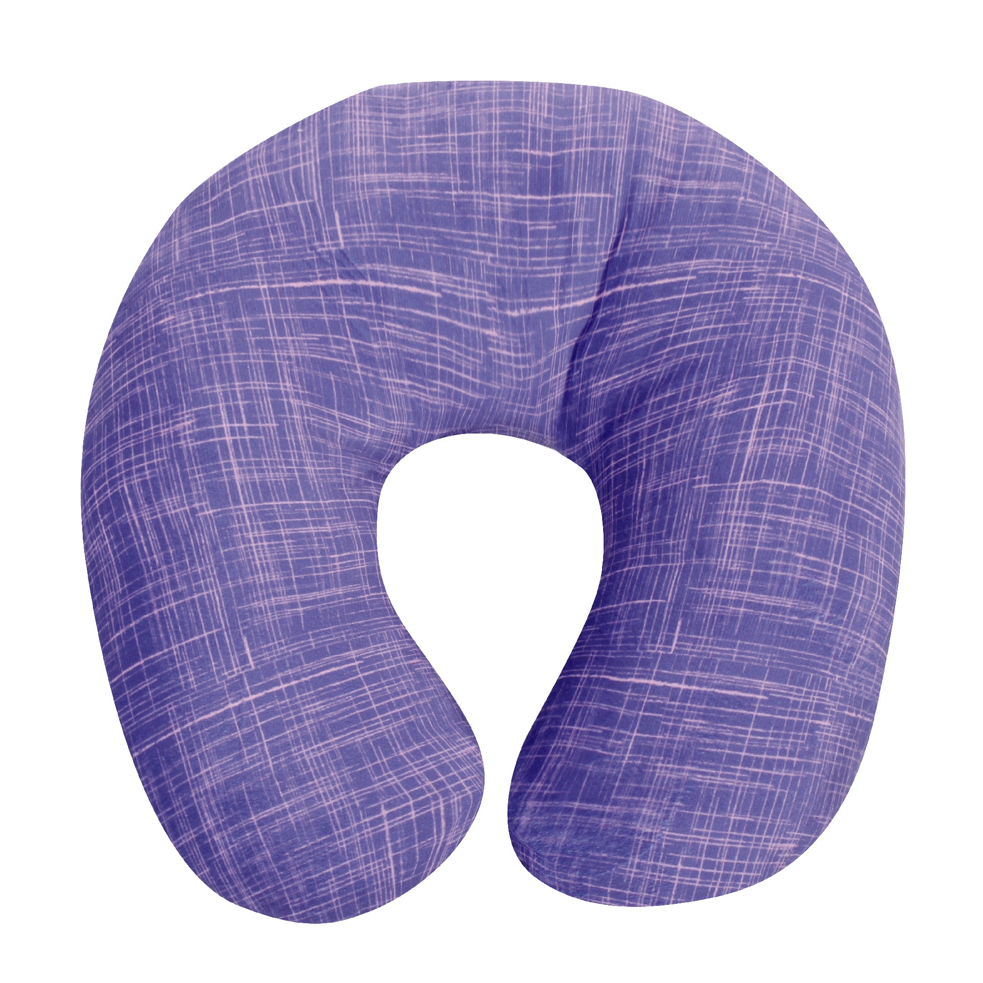 Front view of the Memory Foam Travel Neck Pillow in UV Hatch, which is made of ultra-soft purple and pink cross-hatch fabric.