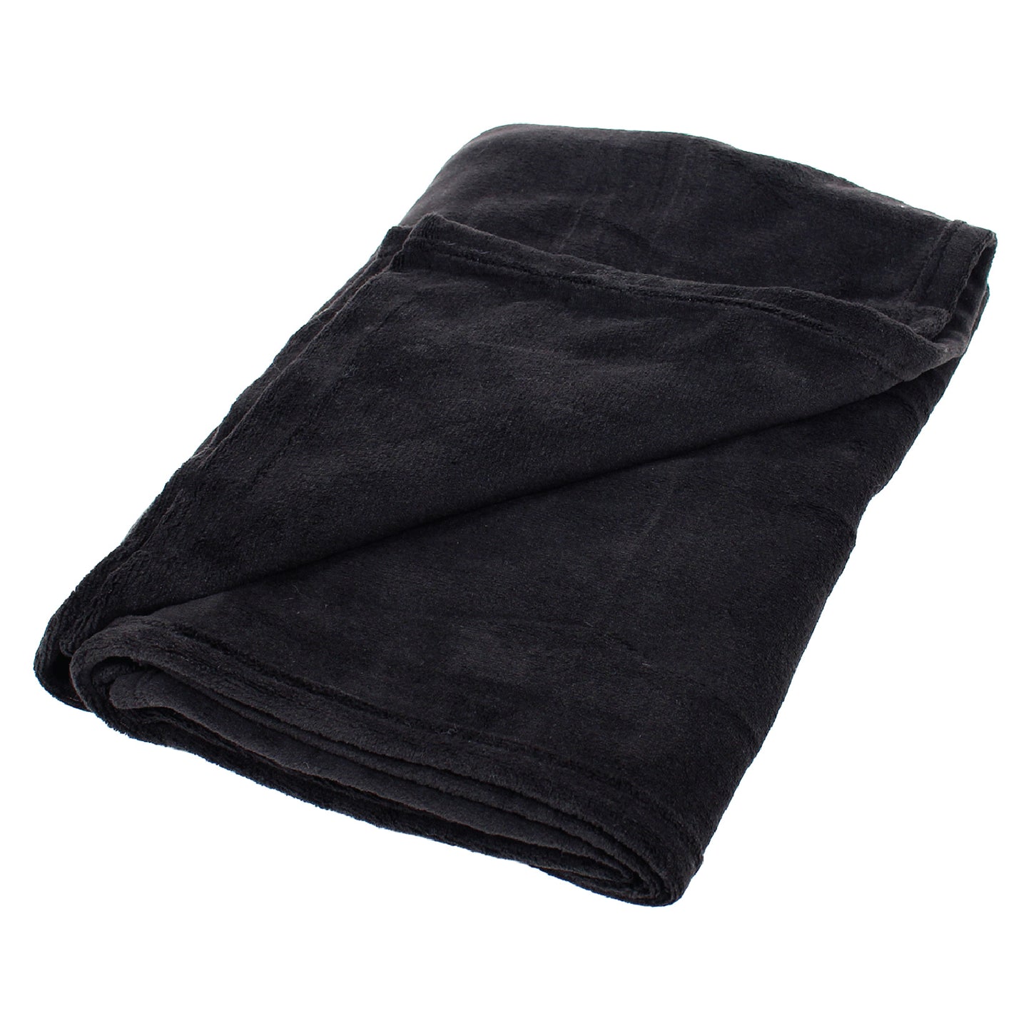 Black Microplush Throw Blanket folded, with one corner lifted to show the other side of the material.