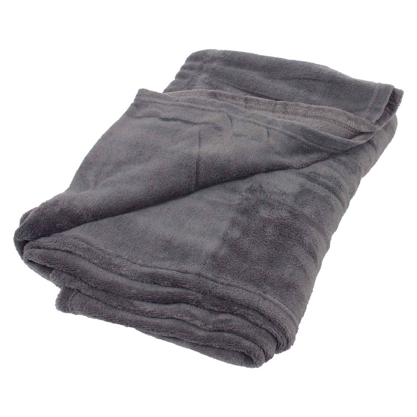 Gray Microplush Throw Blanket folded, with one corner lifted to show the other side of the material.