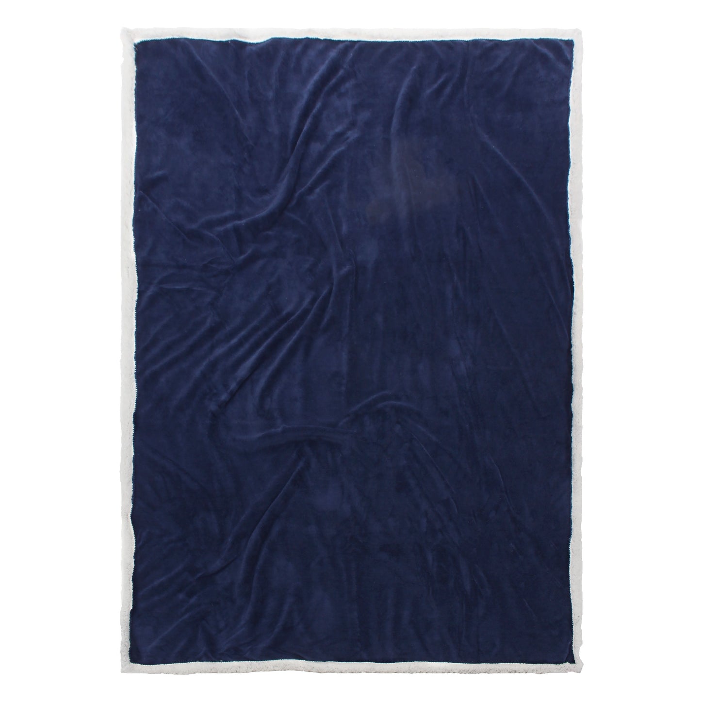 Navy Sherpa Fleece Reversible Throw Blanket spread out to show the blanket's size (50in x 70 in).