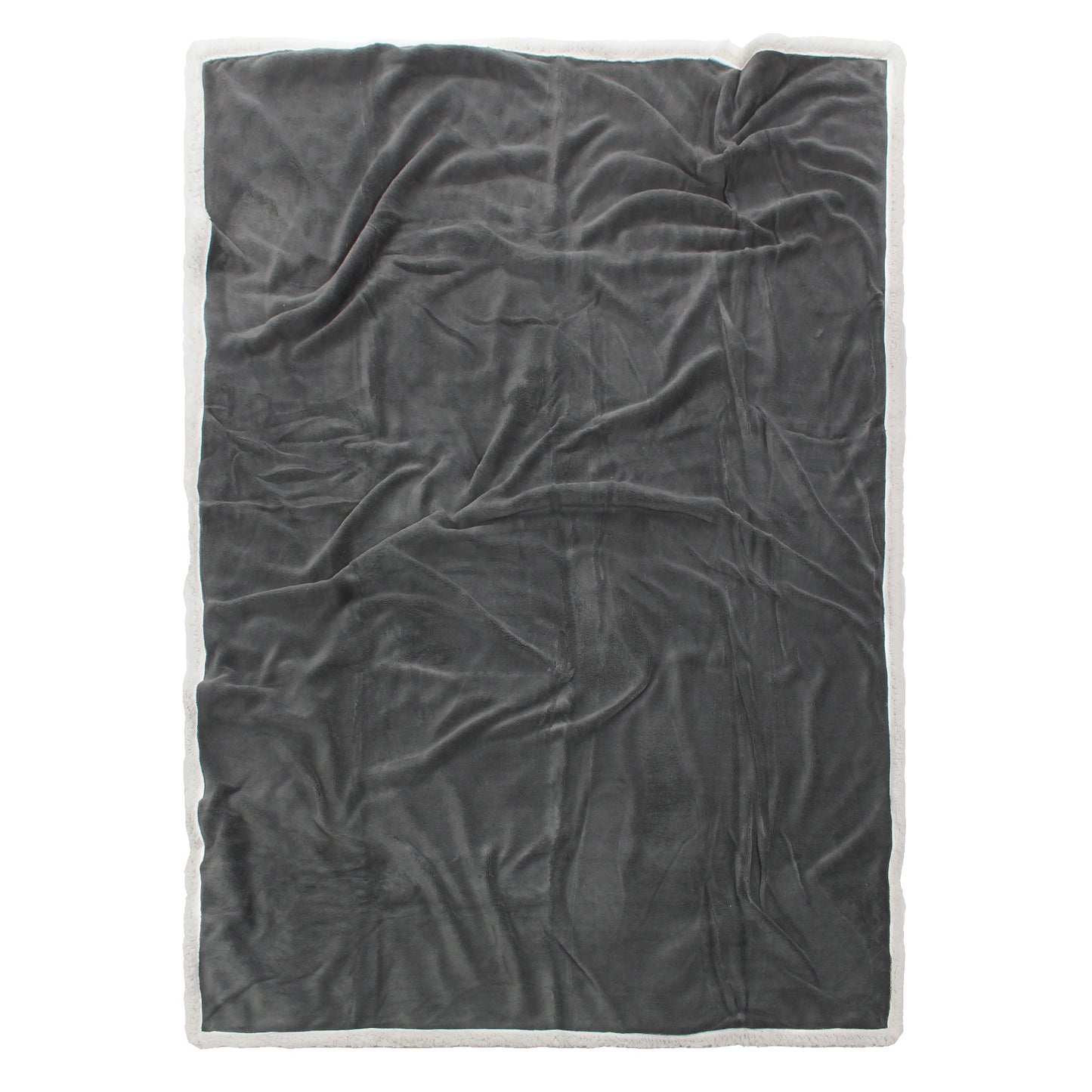 Dark Gray Sherpa Fleece Reversible Throw Blanket spread out to show the blanket's size (50in x 70 in).
