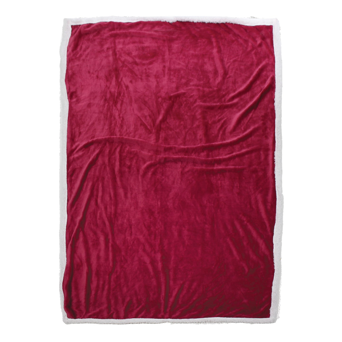 Cranberry Sherpa Fleece Reversible Throw Blanket spread out to show the blanket's size (50in x 70 in).