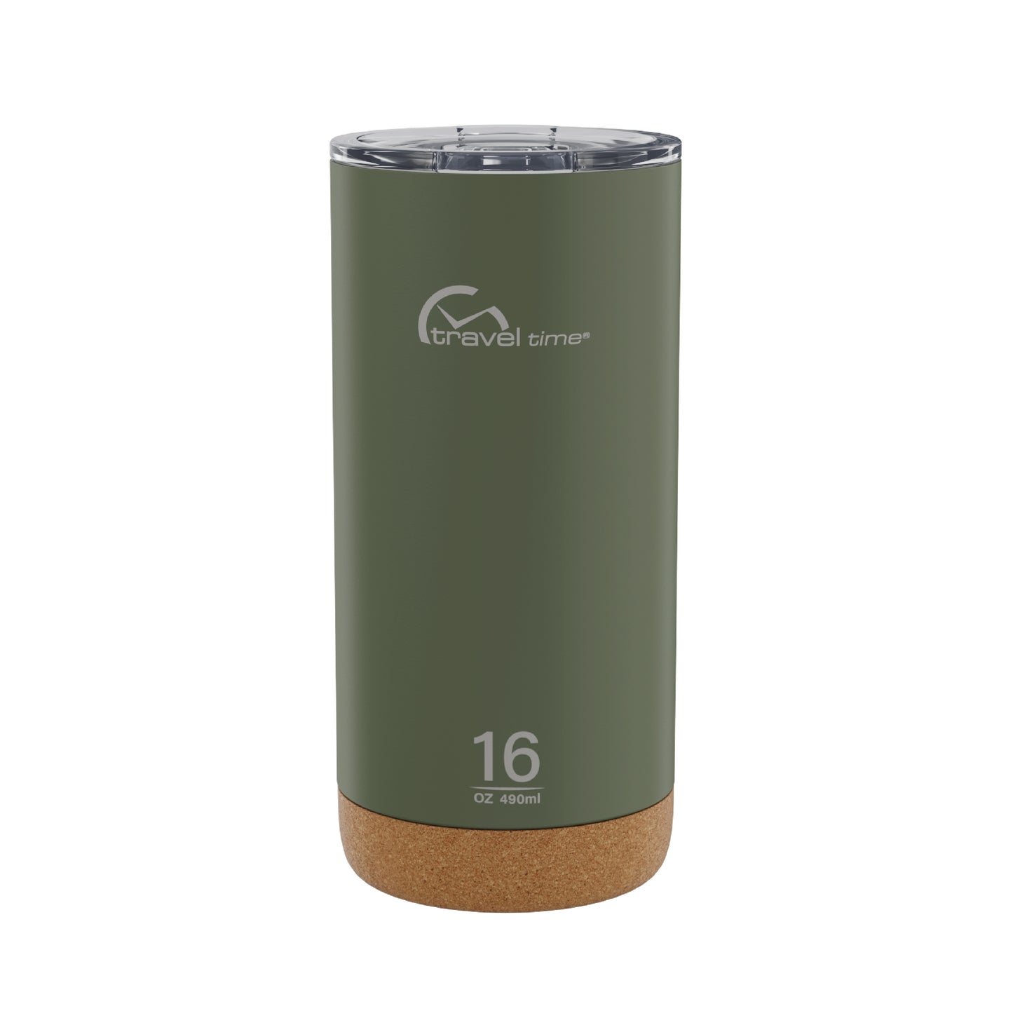 The 16oz Stainless Steel Travel Tumbler with Cork Bottom in forest green displayed against a white background.
