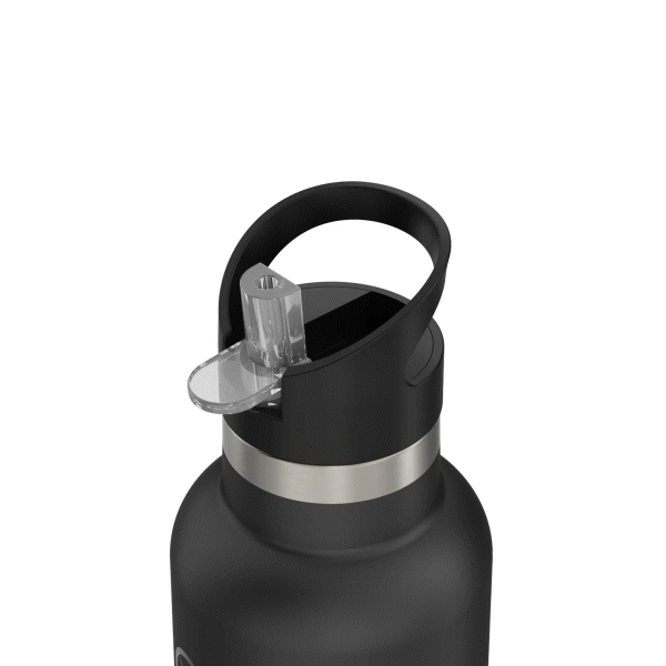 The 20oz Stainless Steel Water Bottle with Flip Straw with its lid opening to showcase how the component twists off. This gif is displayed against a white background.