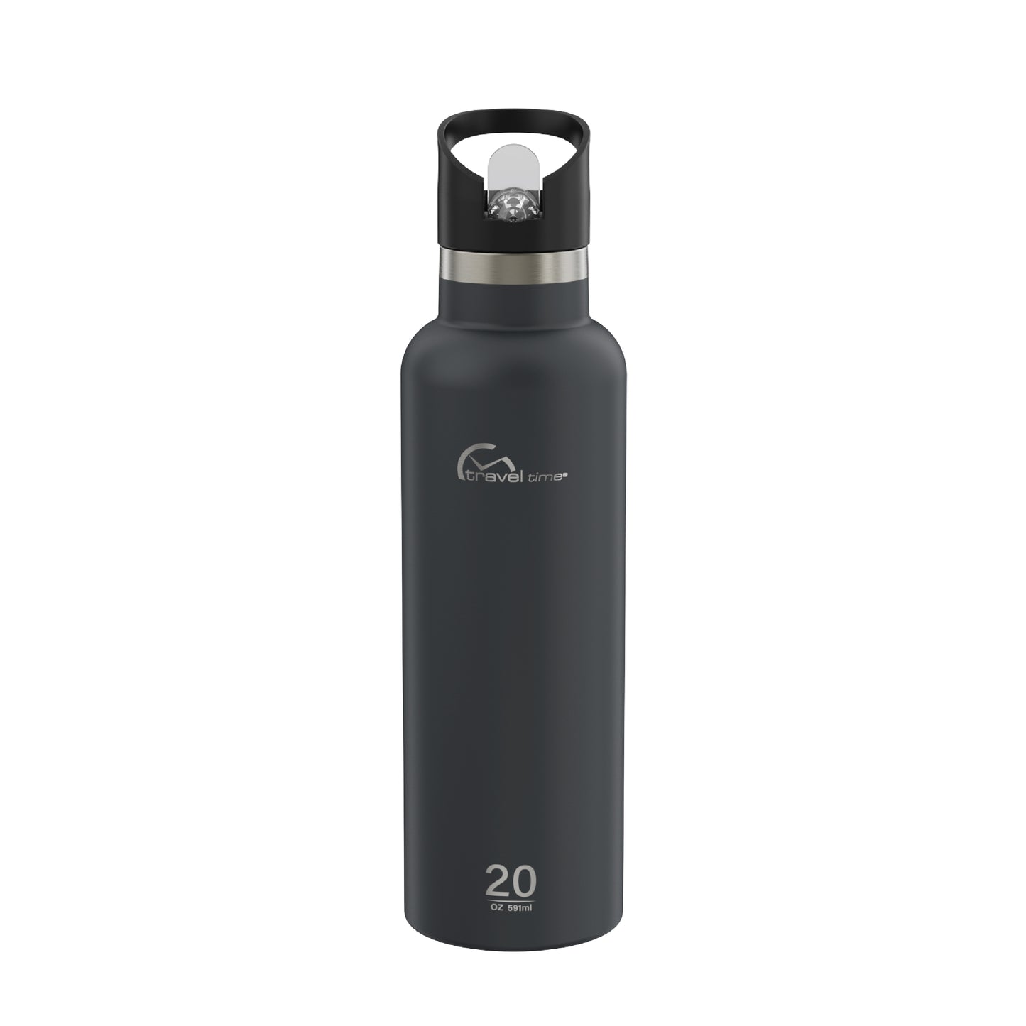 The 20oz Stainless Steel Water Bottle with Flip Straw in navy displayed against a white background.
