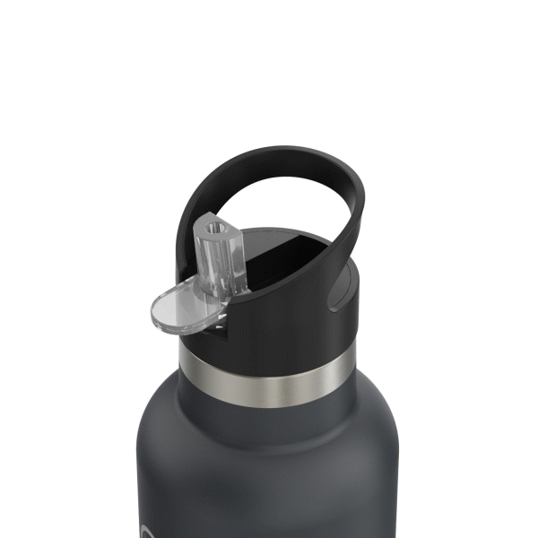 The 20oz Stainless Steel Water Bottle with Flip Straw with its lid opening to showcase how the component twists off. This gif is displayed against a white background.