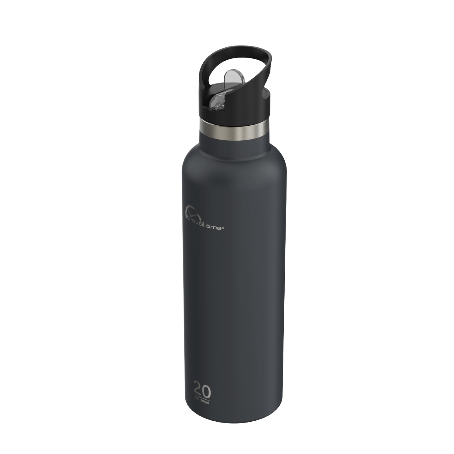 Side view of the 20oz Stainless Steel Water Bottle with Flip Straw in navy displayed at an angle and against a white background.