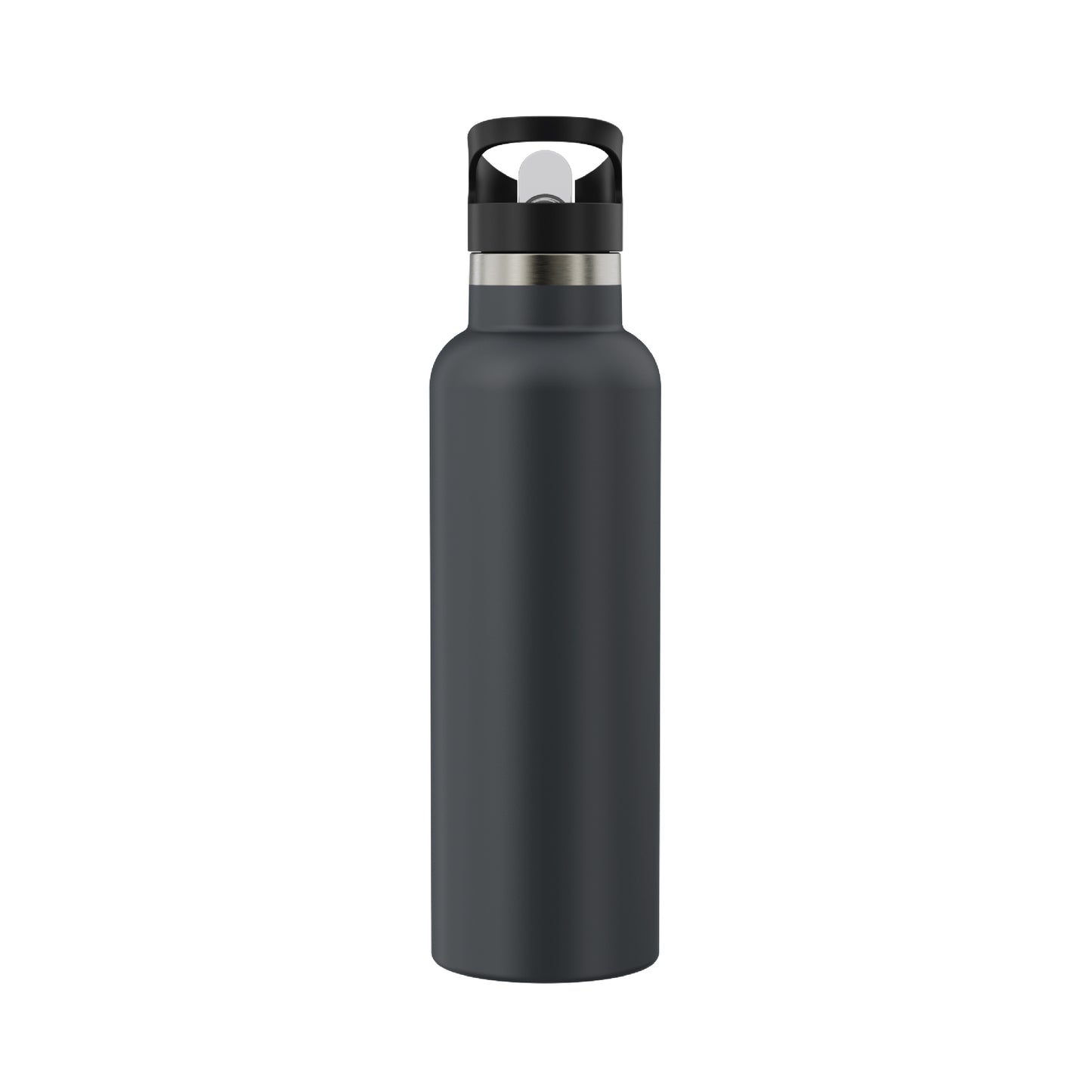 View of the backside of the 20oz Stainless Steel Water Bottle with Flip Straw in navy displayed against a white