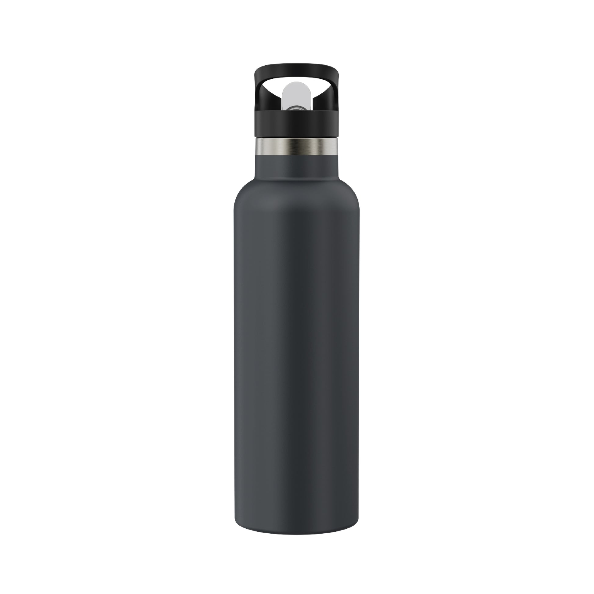 View of the backside of the 20oz Stainless Steel Water Bottle with Flip Straw in navy displayed against a white