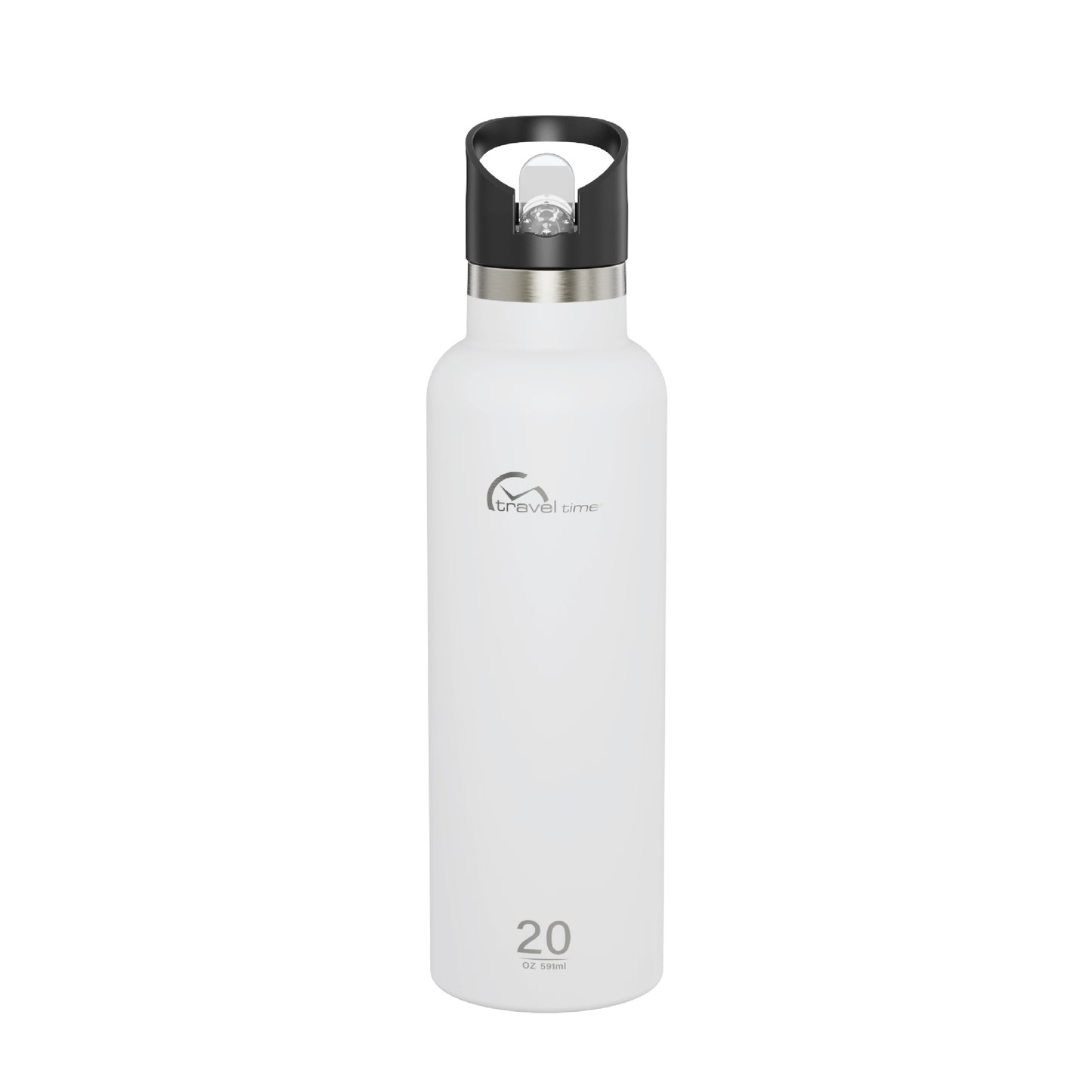 The 20oz Stainless Steel Water Bottle with Flip Straw in white displayed against a white background.