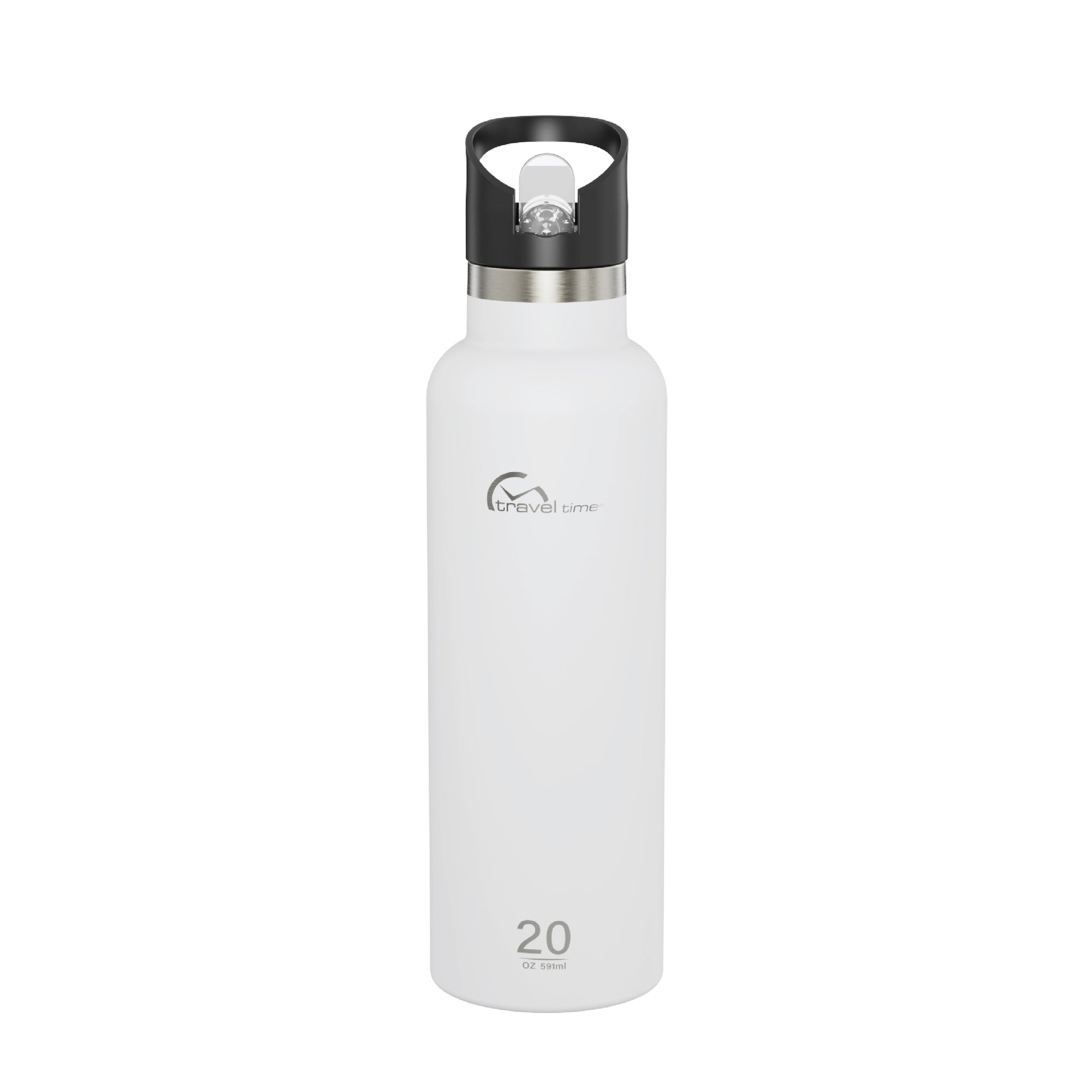 The 20oz Stainless Steel Water Bottle with Flip Straw in white displayed against a white background.