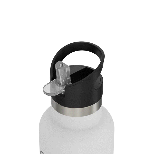 The 20oz Stainless Steel Water Bottle with Flip Straw with its lid opening to showcase how the component twists off. This gif is displayed against a white background.