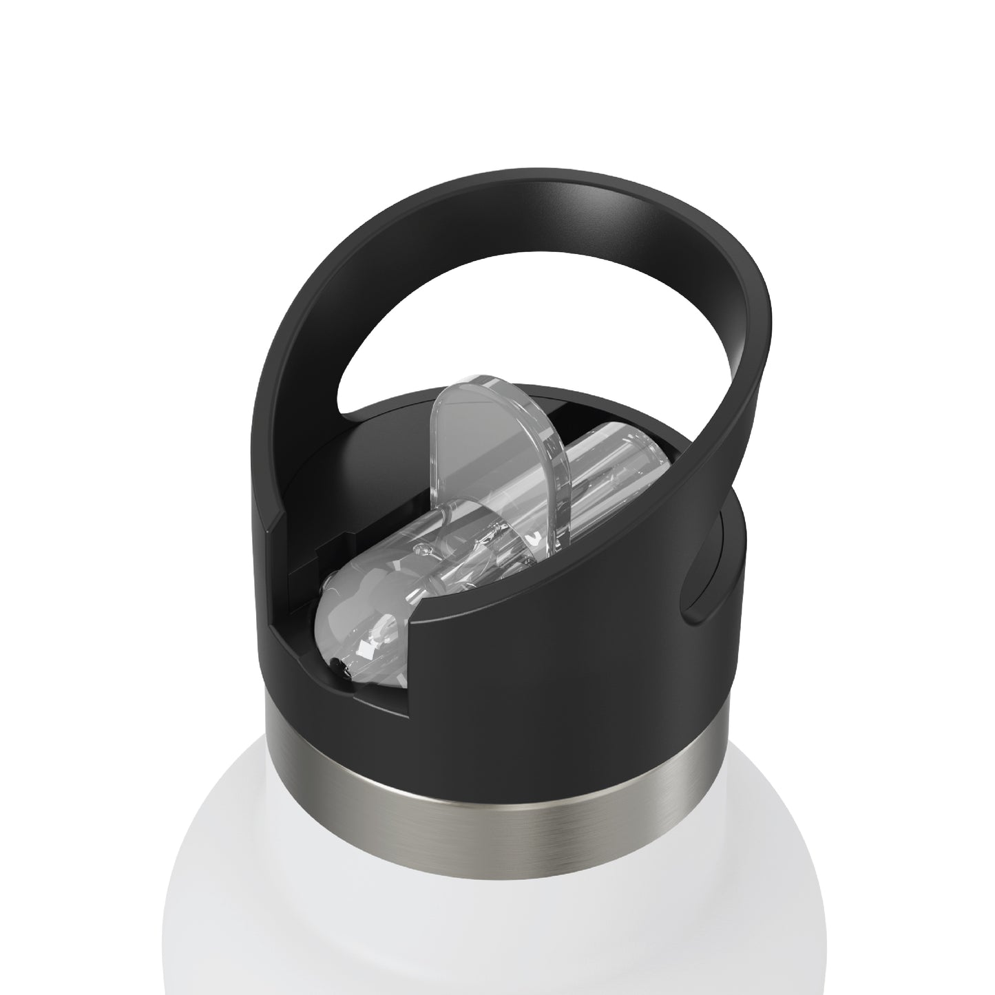 Close-up of the closed straw of the 20oz Stainless Steel Water Bottle with Flip Straw in white displayed against a white background.