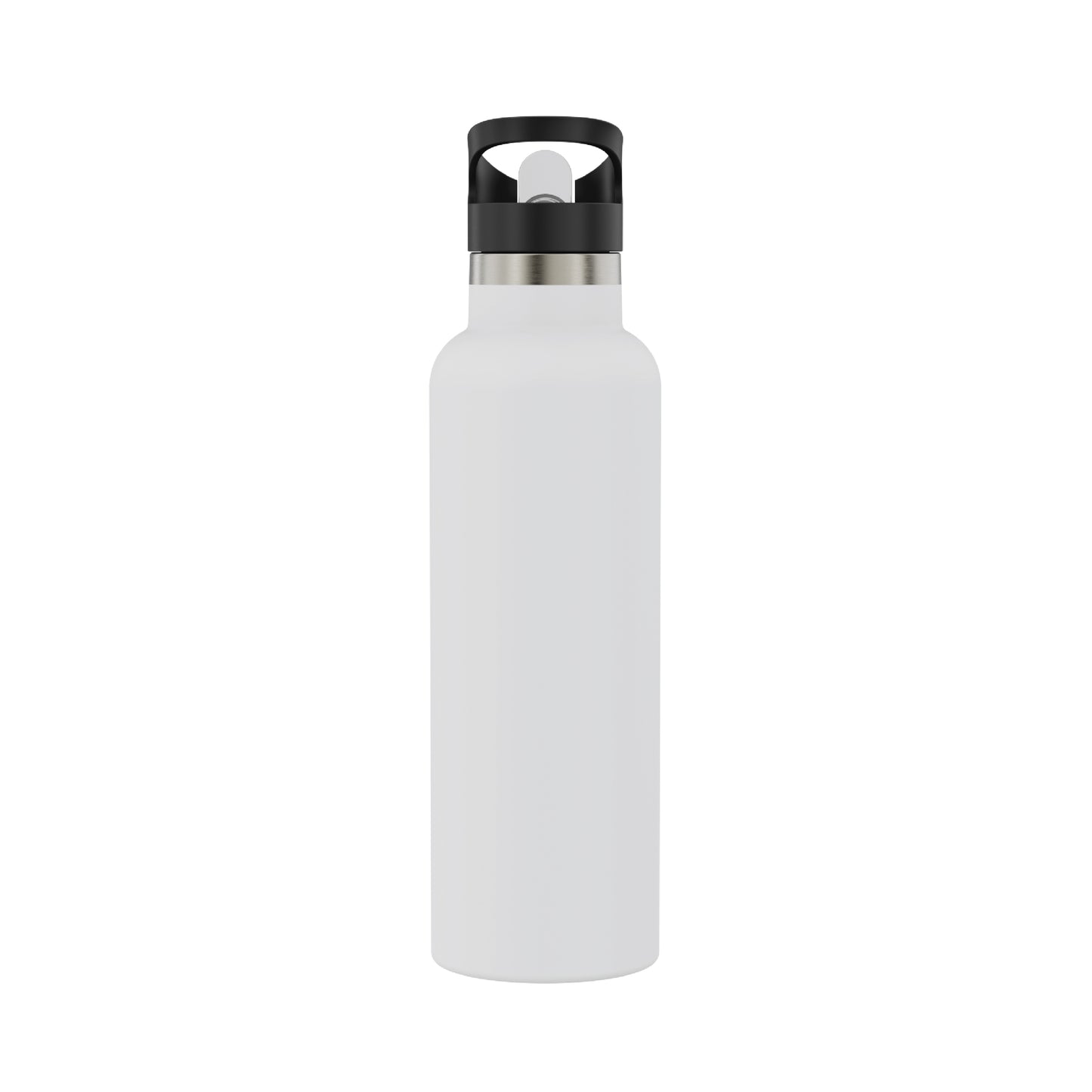 View of the backside of the 20oz Stainless Steel Water Bottle with Flip Straw in white displayed against a white background.