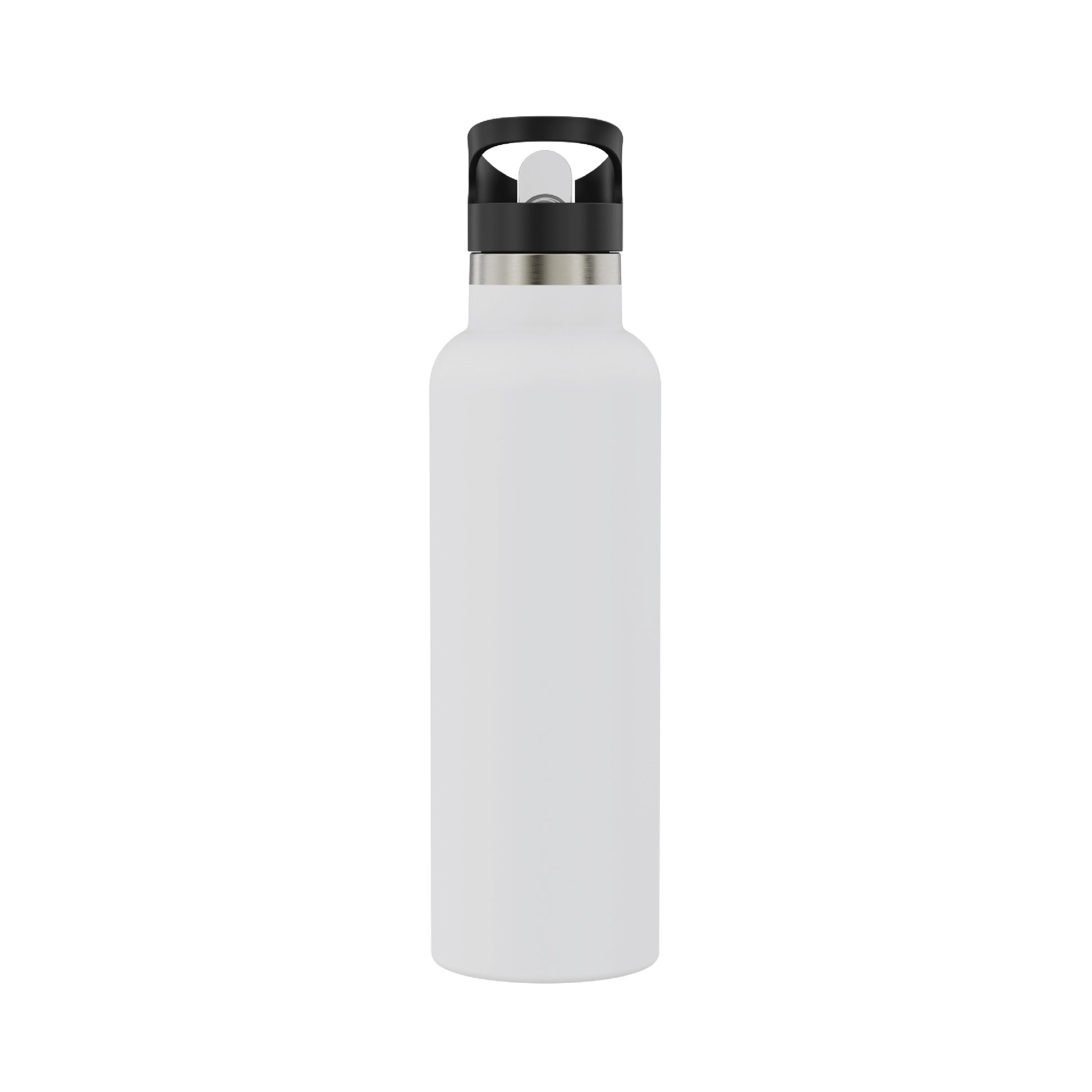 View of the backside of the 20oz Stainless Steel Water Bottle with Flip Straw in white displayed against a white background.