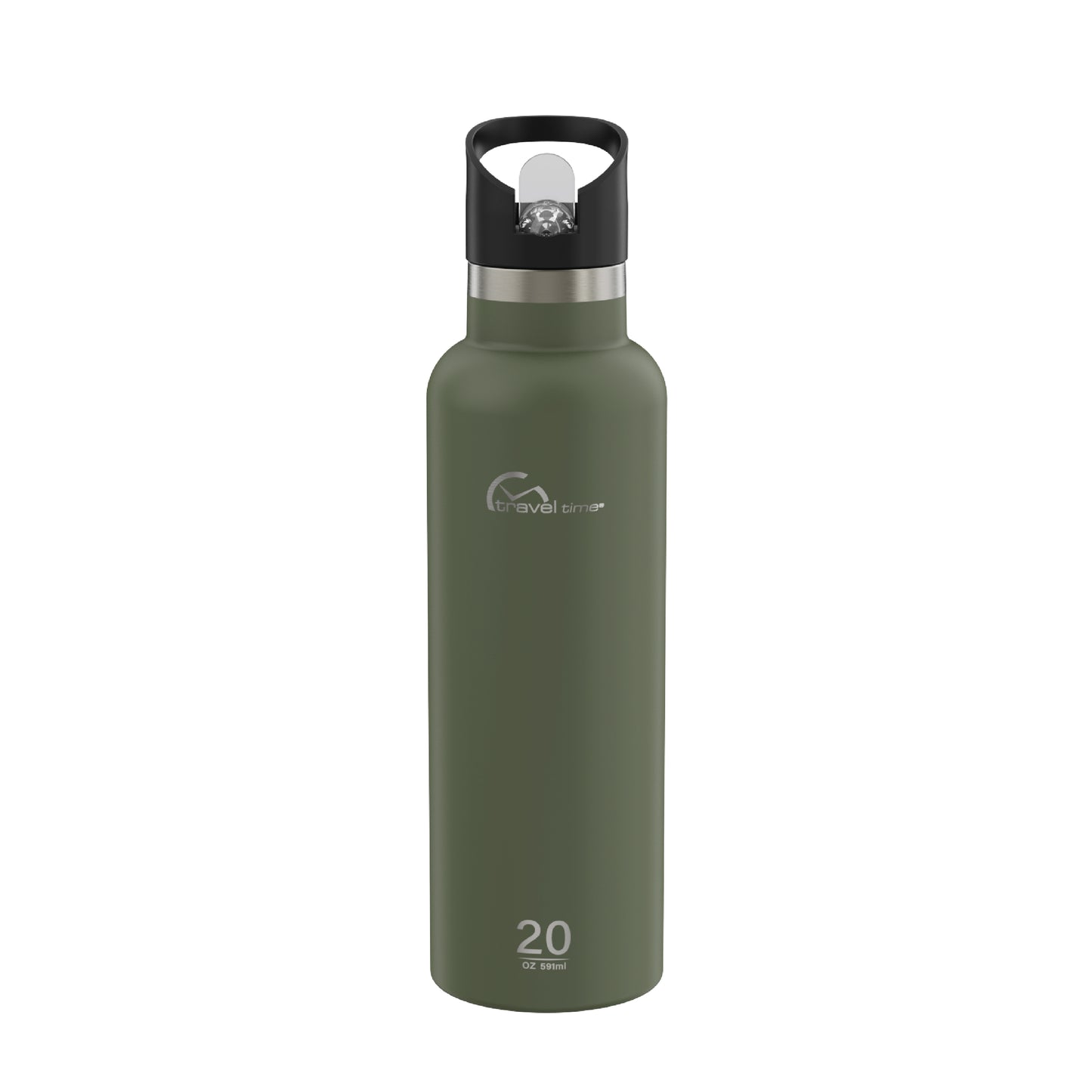 The 20oz Stainless Steel Water Bottle with Flip Straw in forest green displayed against a white background.