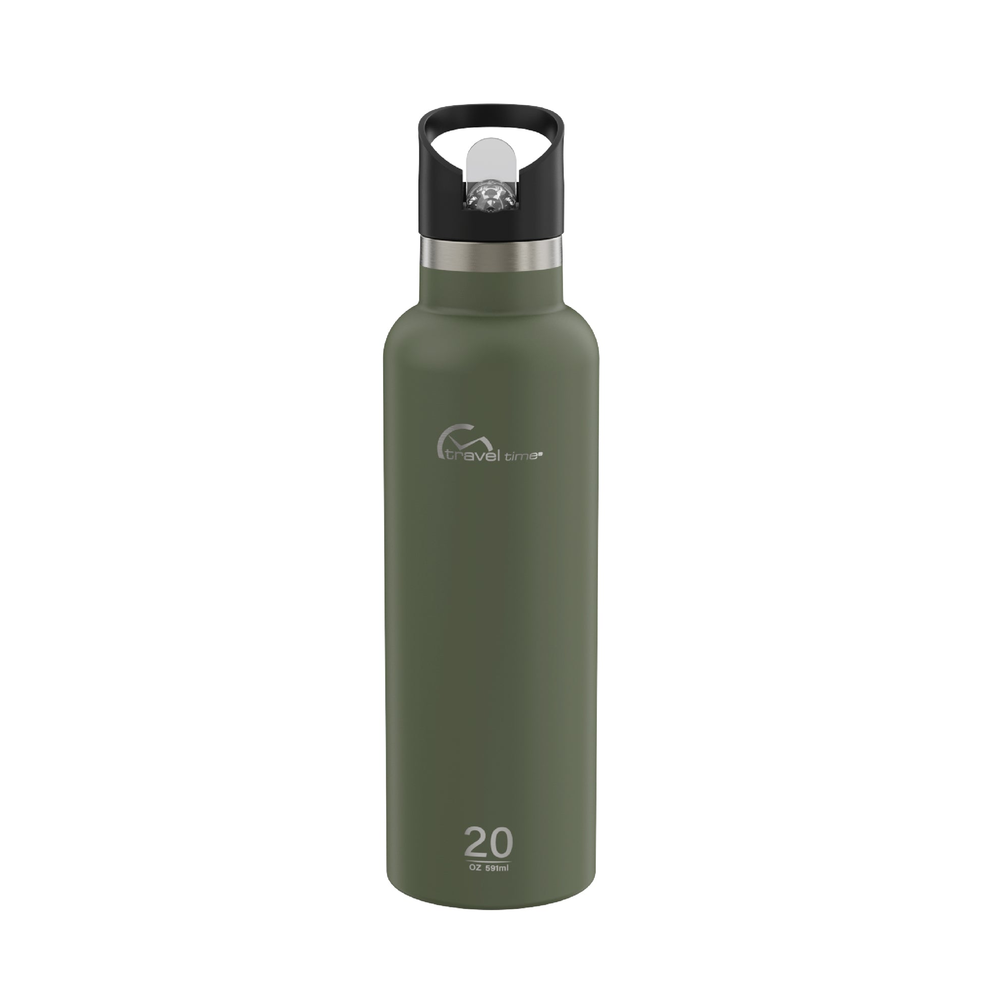 The 20oz Stainless Steel Water Bottle with Flip Straw in forest green displayed against a white background.