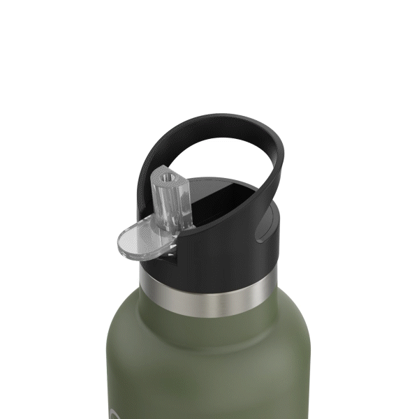 The 20oz Stainless Steel Water Bottle with Flip Straw with its lid opening to showcase how the component twists off. This gif is displayed against a white background.
