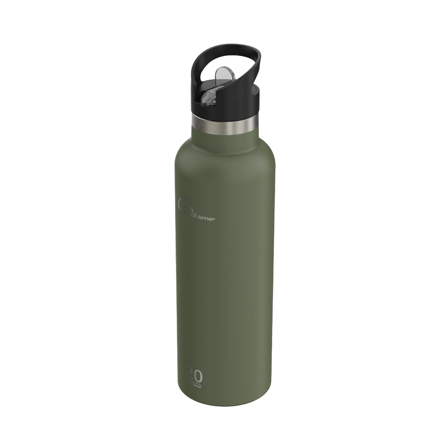 Side view of the 20oz Stainless Steel Water Bottle with Flip Straw in forest green displayed at an angle and against a white background.