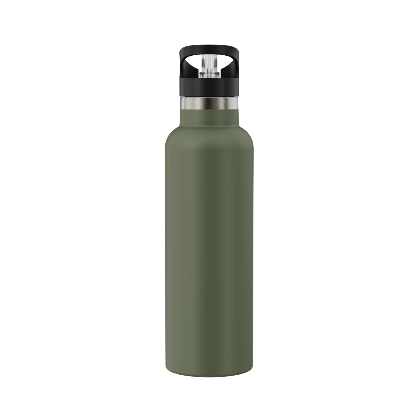 View of the backside of the 20oz Stainless Steel Water Bottle with Flip Straw in forest green displayed against a white background.