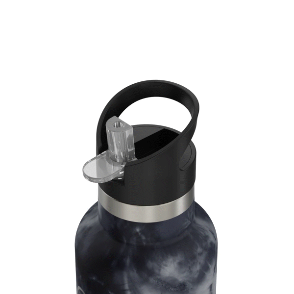 The 20oz Stainless Steel Water Bottle with Flip Straw with its lid opening to showcase how the component twists off. This gif is displayed against a white background.