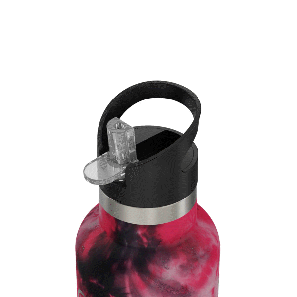 The 20oz Stainless Steel Water Bottle with Flip Straw with its lid opening to showcase how the component twists off. This gif is displayed against a white background.